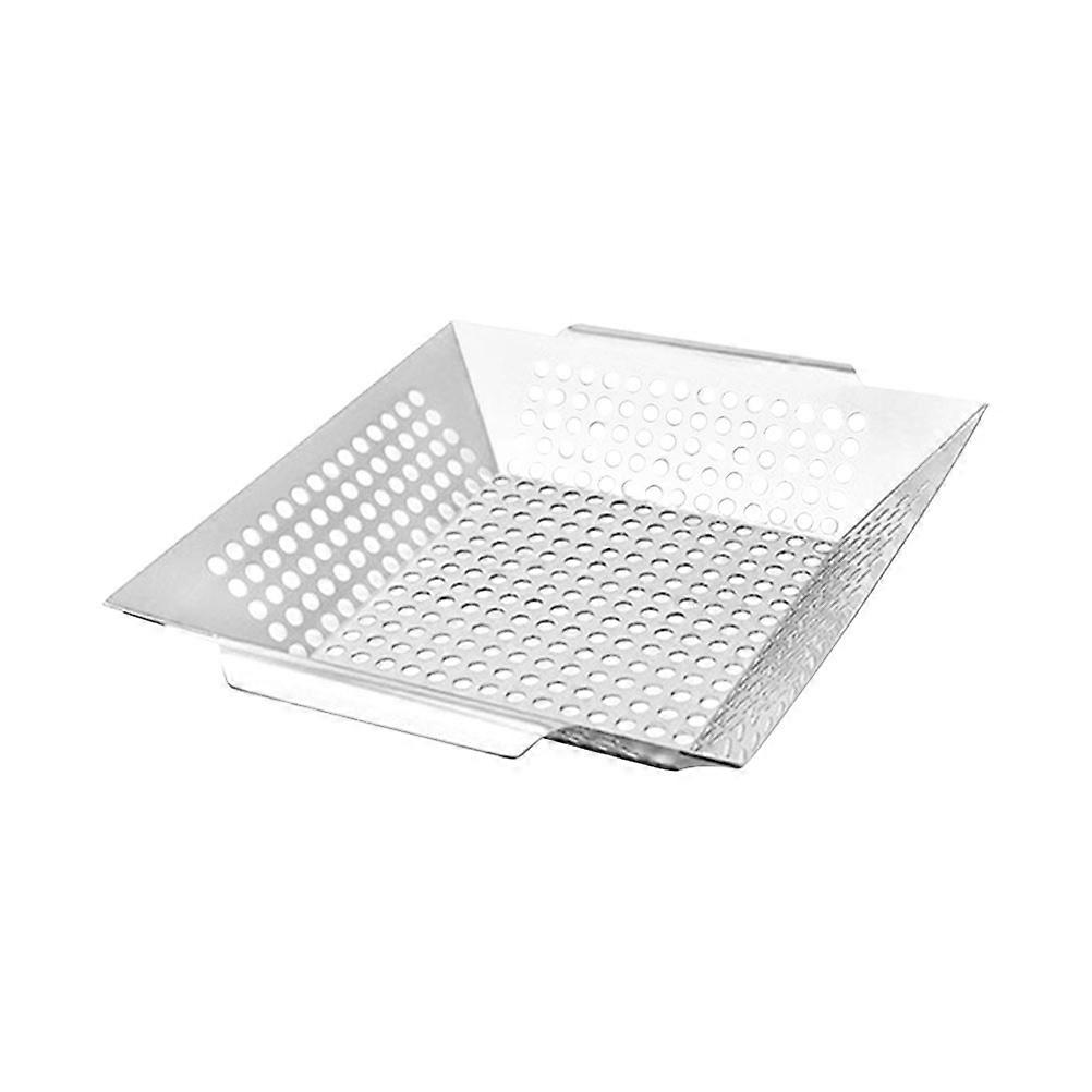 Stainless Steel BBQ Grill Pan for Home Use Silver Color Large Capacity with Holes 1Pc