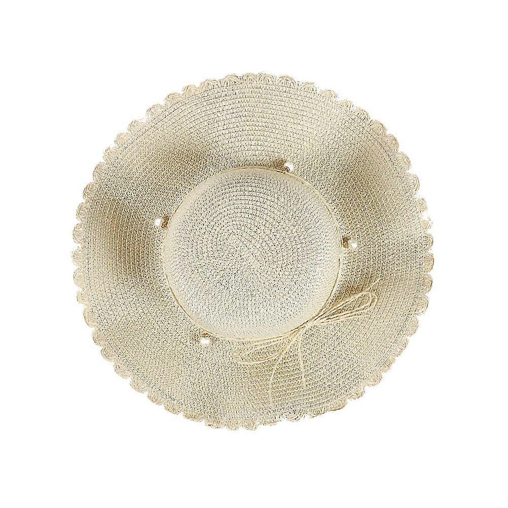 Sun Protection Wide Brim Sun Hat with Pearl for Summer Beach Outing