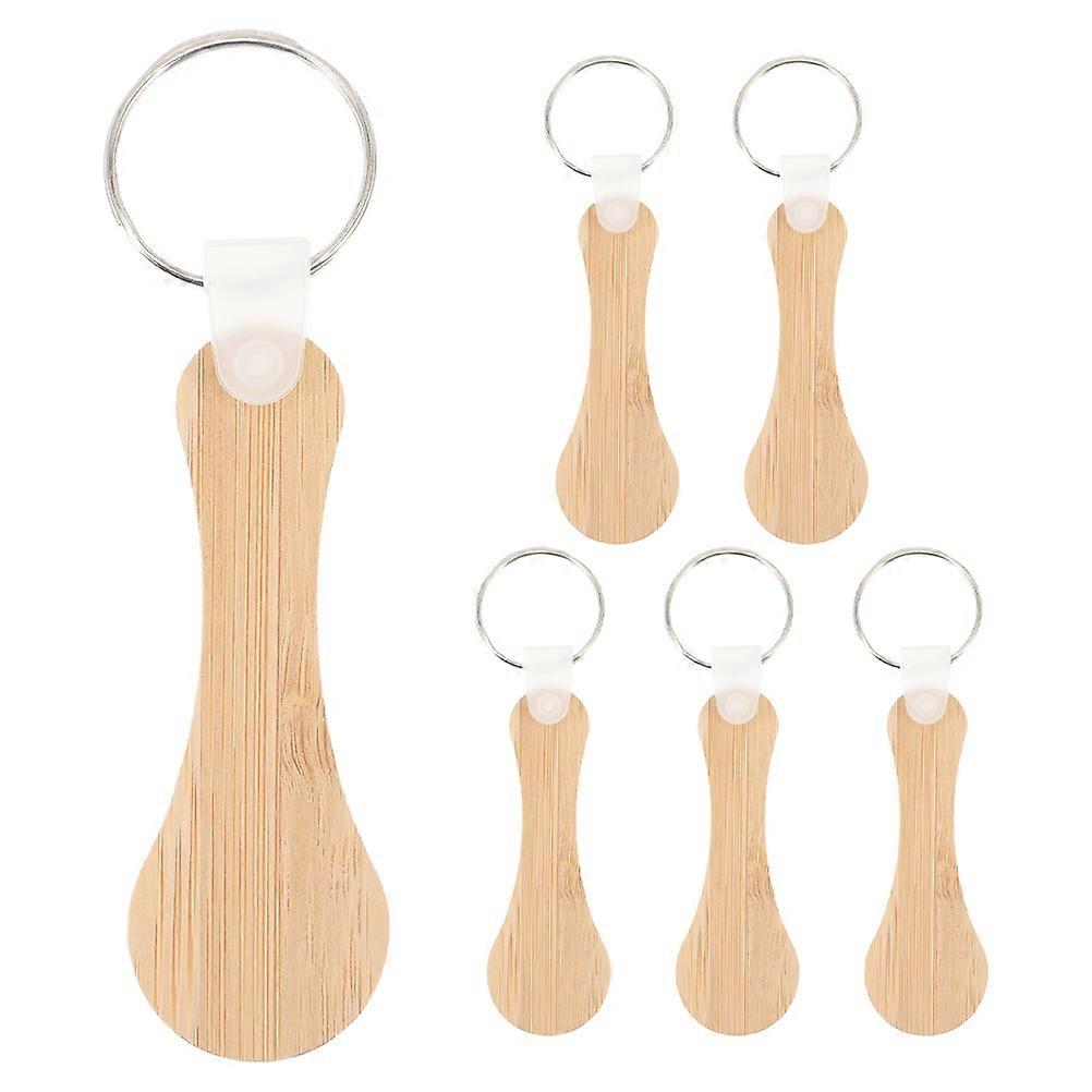 Hemoton 6pcs Wooden Shopping Trolley Tokens Key Ring Bamboo Keychain for Grocery Cart Unlocking and Handbags