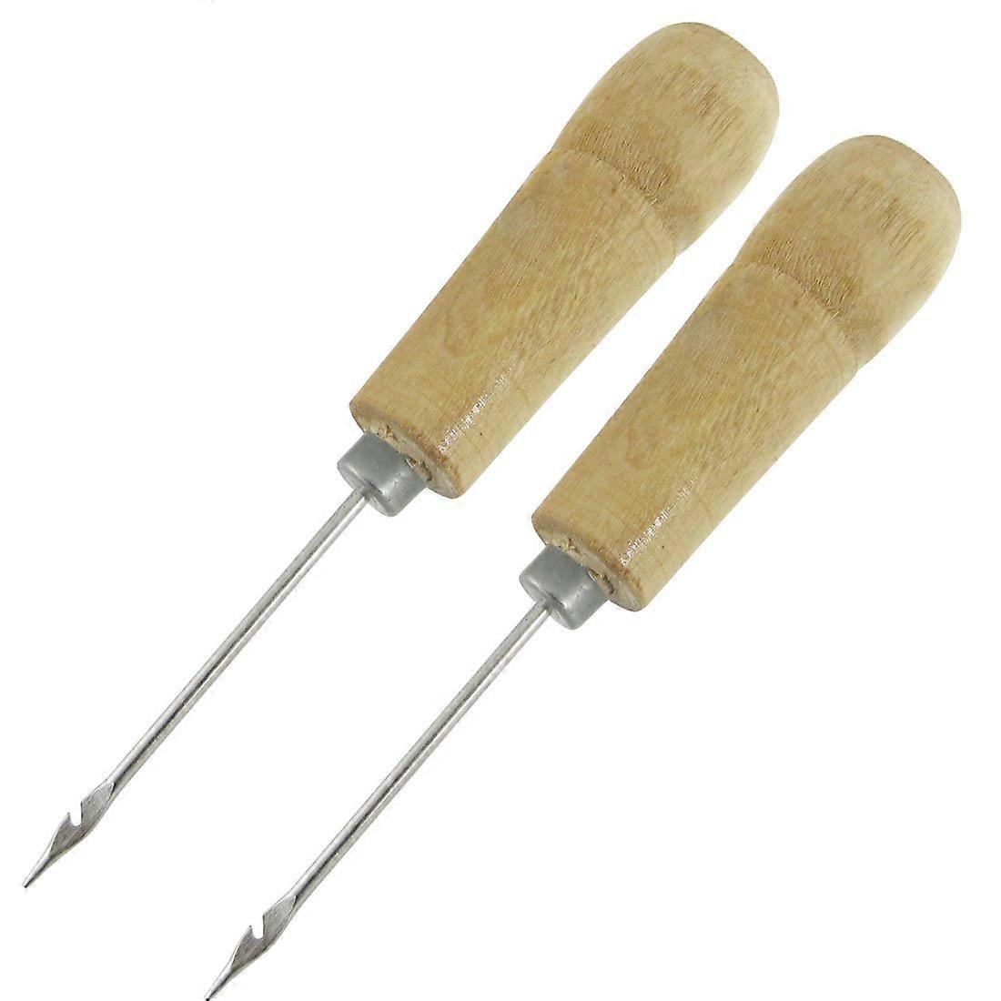 2Pcs Wooden Handle Awl Sewing Quick Hand Needleer