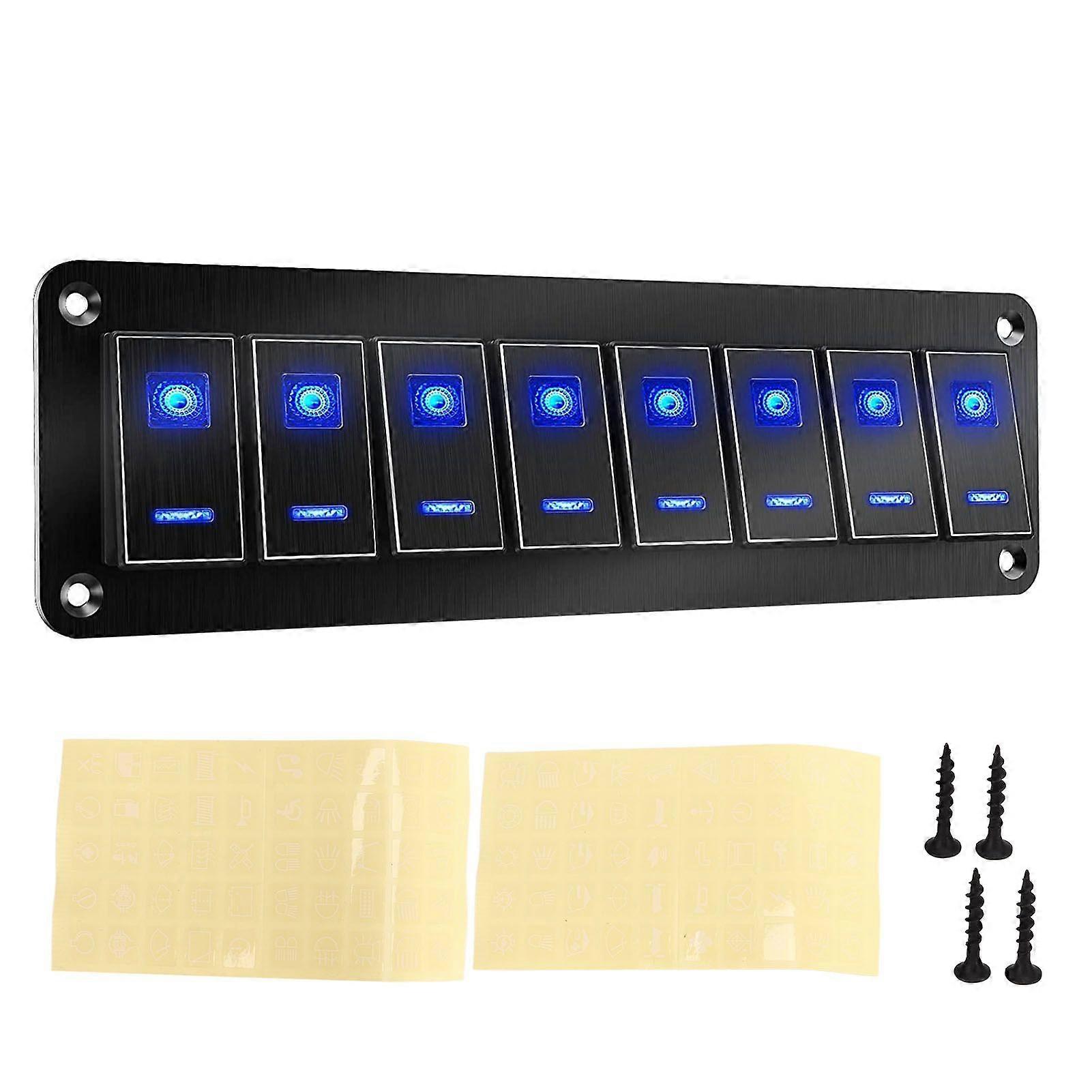 RV toggle switch panel 8 gang 5PIN with blue LED light