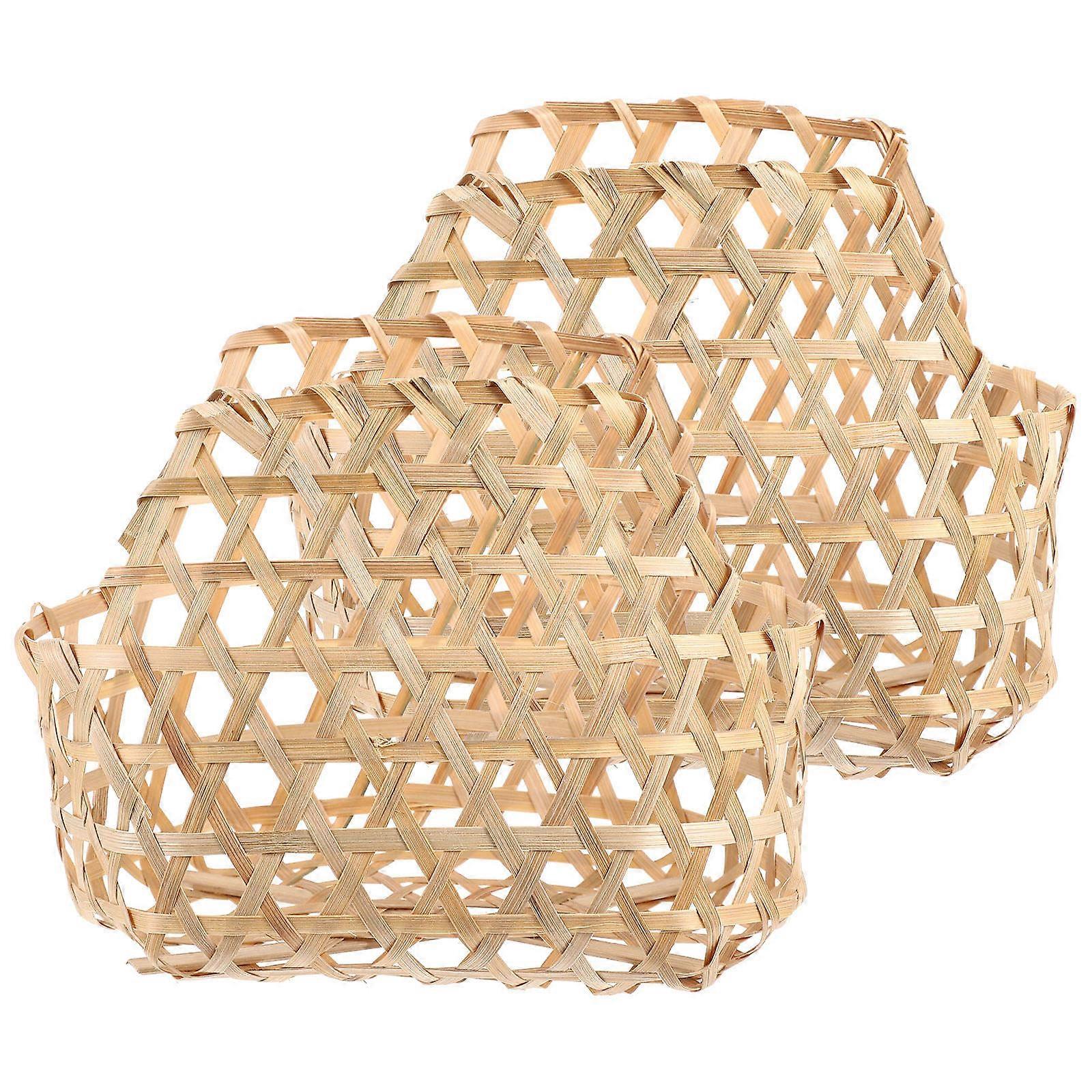 Bamboo Basket for Storage Simple Khaki Woven Baskets with Handles Craftsmanship 2pcs