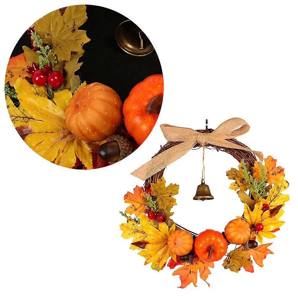 Stylish Natural Rattan Door Hanger with Vibrant Maple Leaves and Berries for Thanksgiving and Christmas Decorating Multi