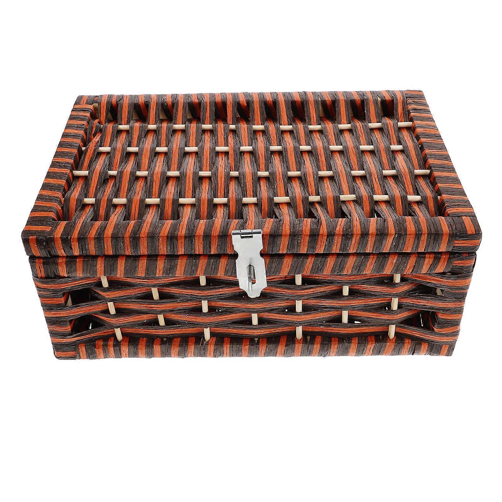Stylish Woven Storage Box with Lid – Rustic Organizer for Makeup, Snacks & Sundry Items for Desktop, Shelves & Countertop
