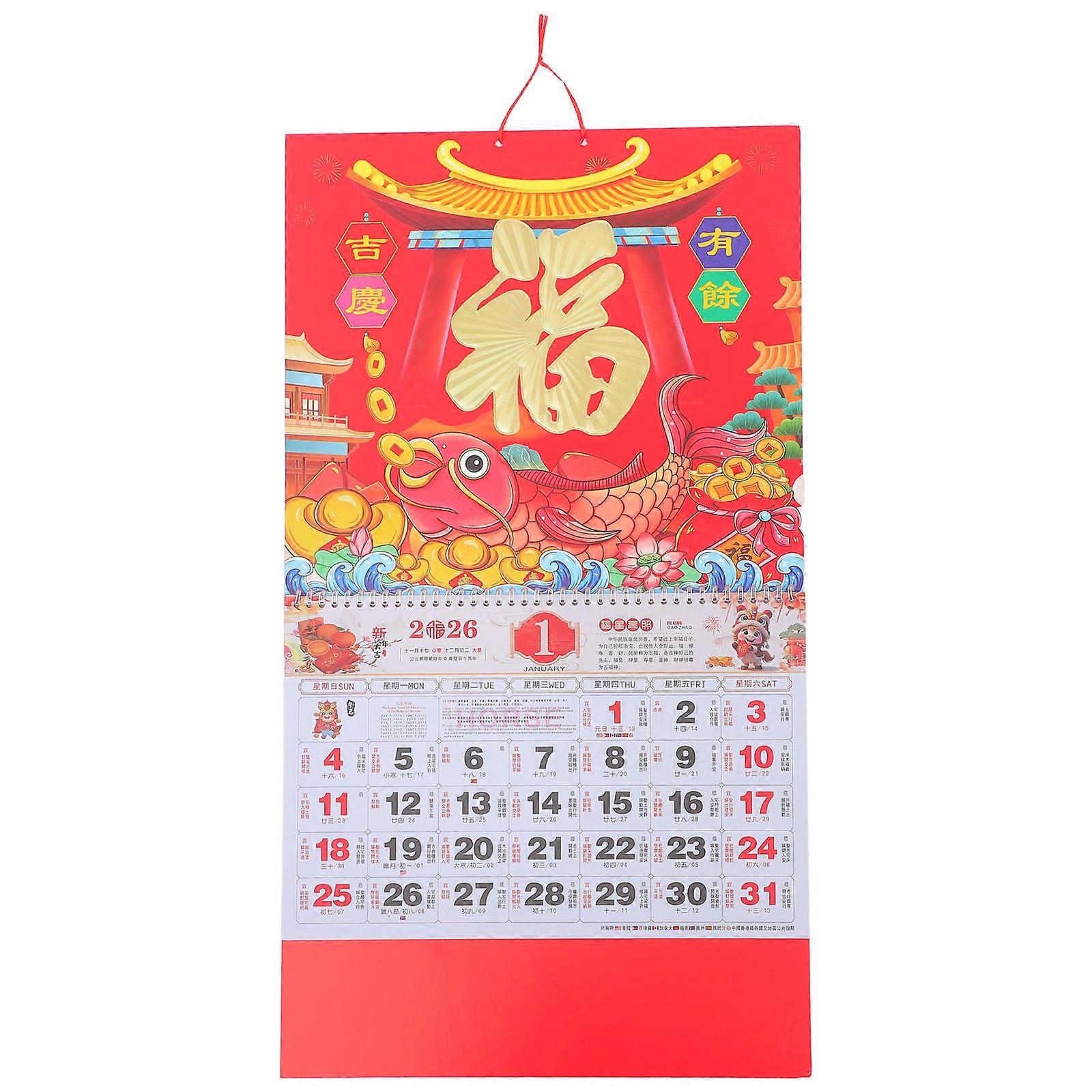 Chinese Year Wall Calendar Tear Daily Planner with Multi Country Holidays and Lunar Year Decor for Home and Office