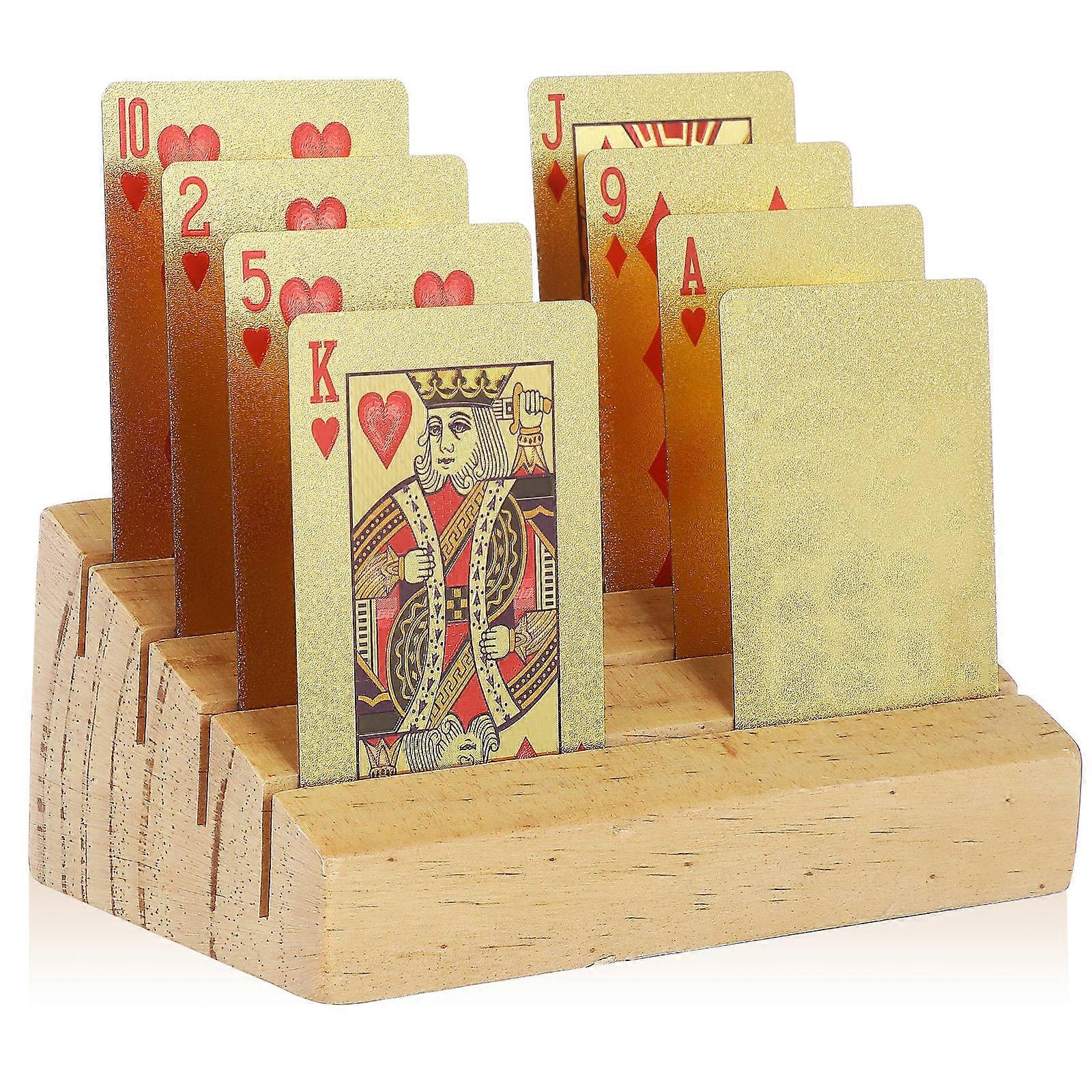Wooden Card Deck Holder with Non Slip Base, Sloped Design for Easy Viewing, Ideal for Game and Card Games for Adults and Seniors