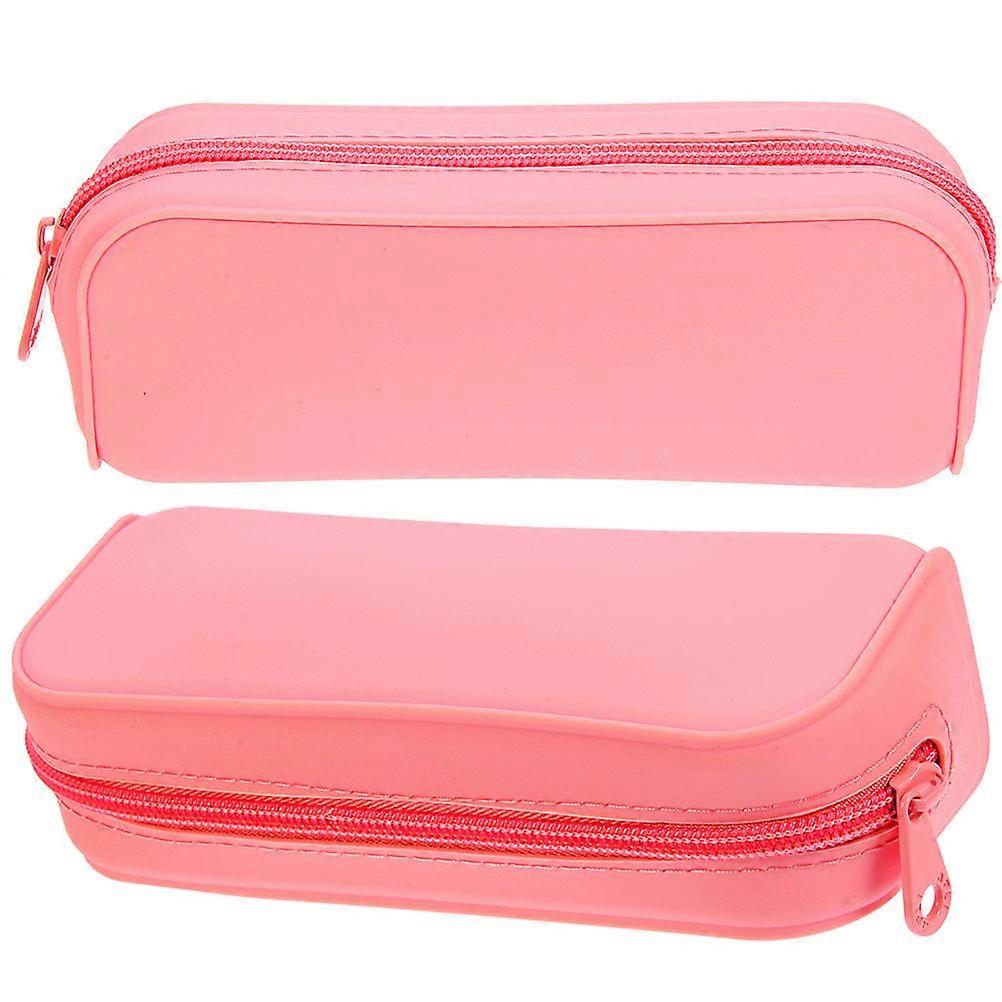 Colorful Silicone Pencil Organizer 2Pcs Aesthetic Pencil Case Portable Protection From Scratching And Damage Pink