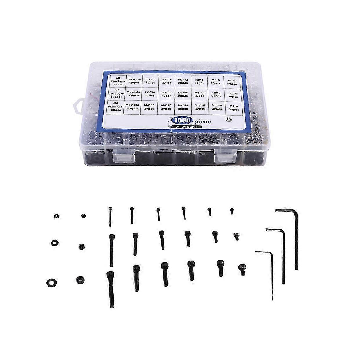 1080Pcs M2 M3 Hex Socket Head Cap Screws Kit hwy