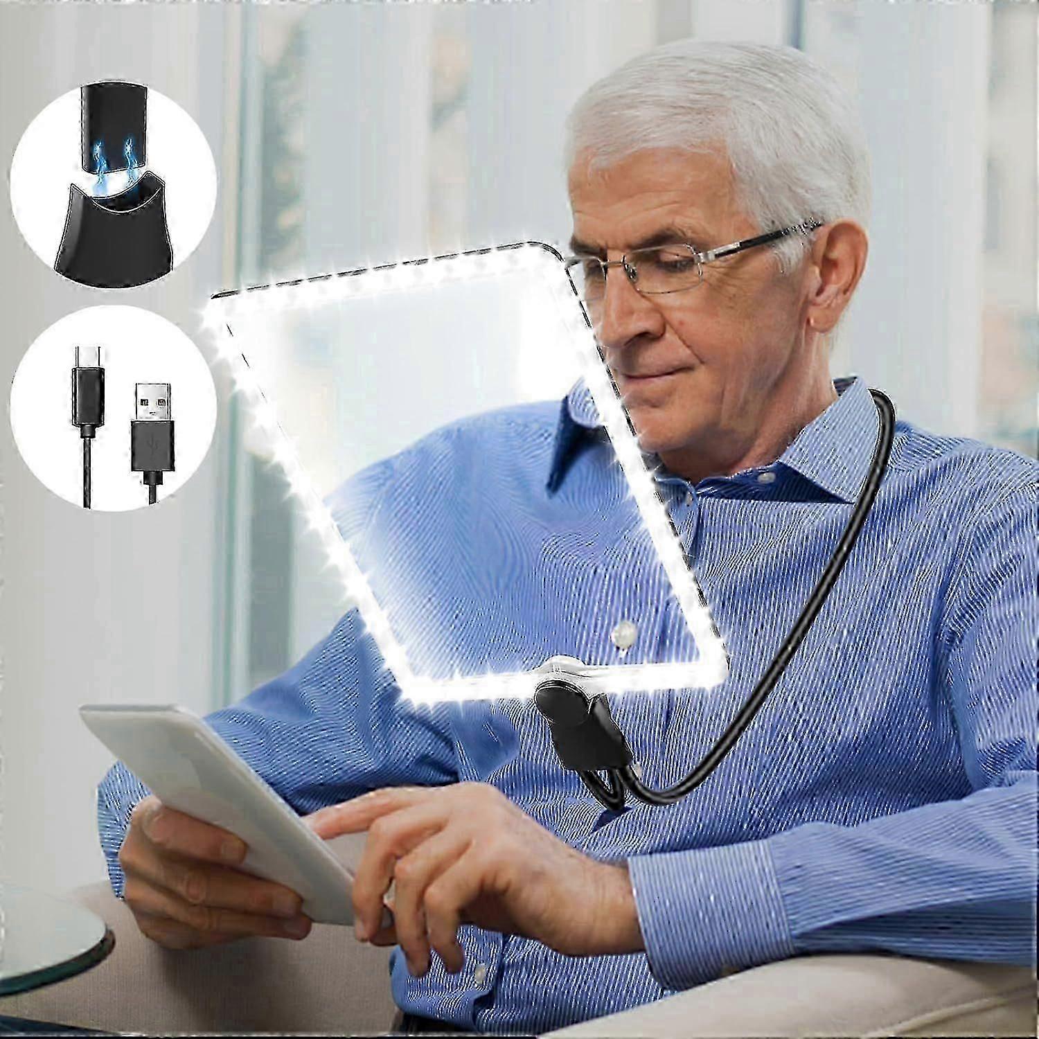 Işıklı 5X Büyük Okuma Büyüteci, Esnek Deveboynu ile Şarj Edilebilir Eller Serbest Büyüteç Lambası, 24x17cm Ultra Net Lens, R için Mükemmel