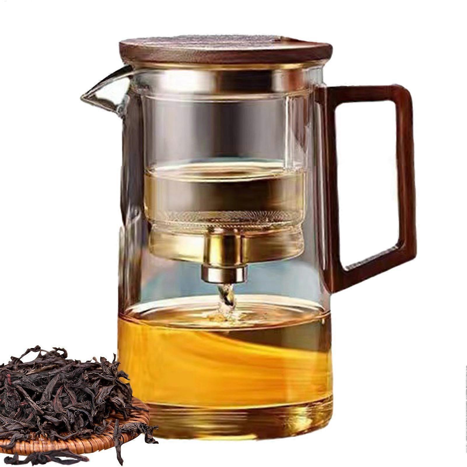 Glass Teapot with Infuser and Wooden Handle, 500ml/750ml Clear One-Touch Tea Maker for Loose Leaf and Green Tea