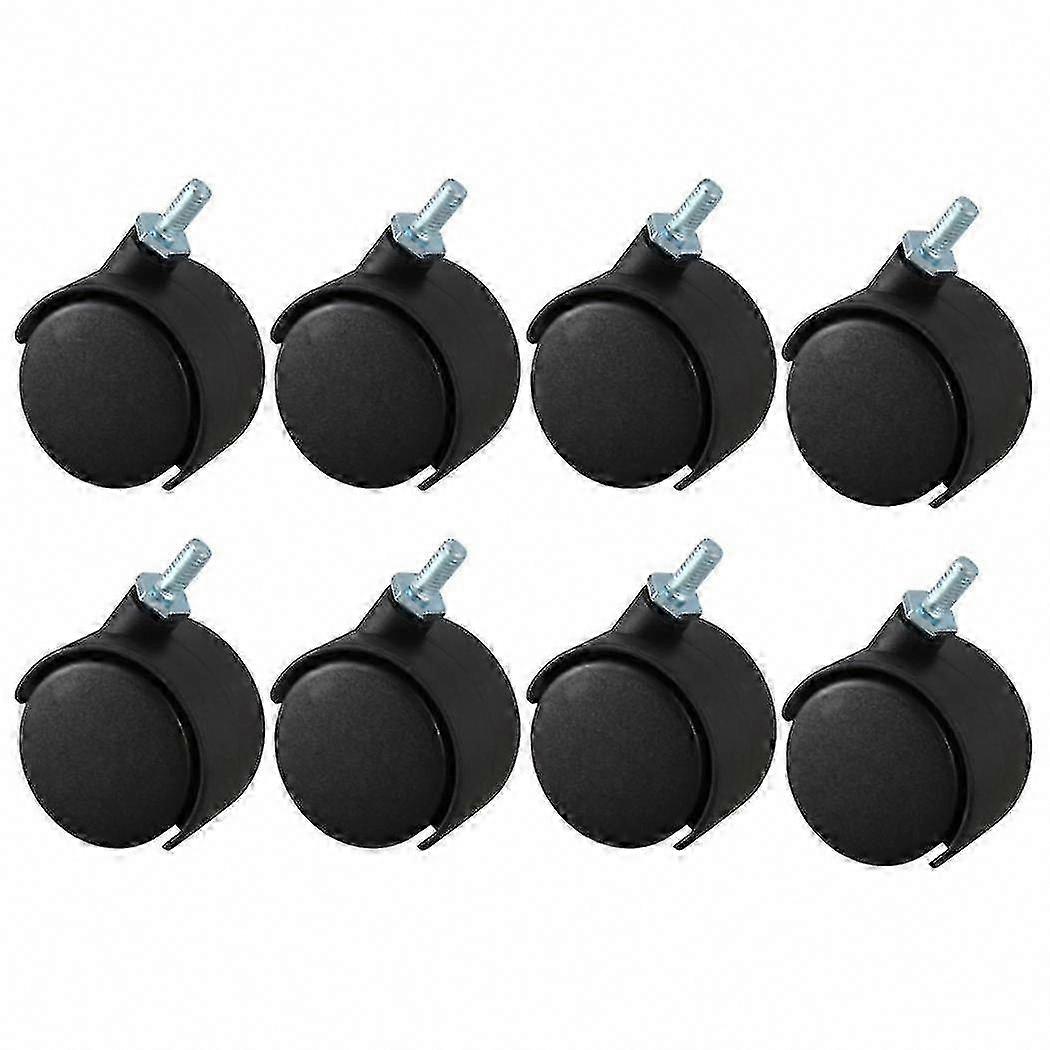 6mm Threaded Stem 40mm Dual Wheel Rotatable Caster Black 8 Pack