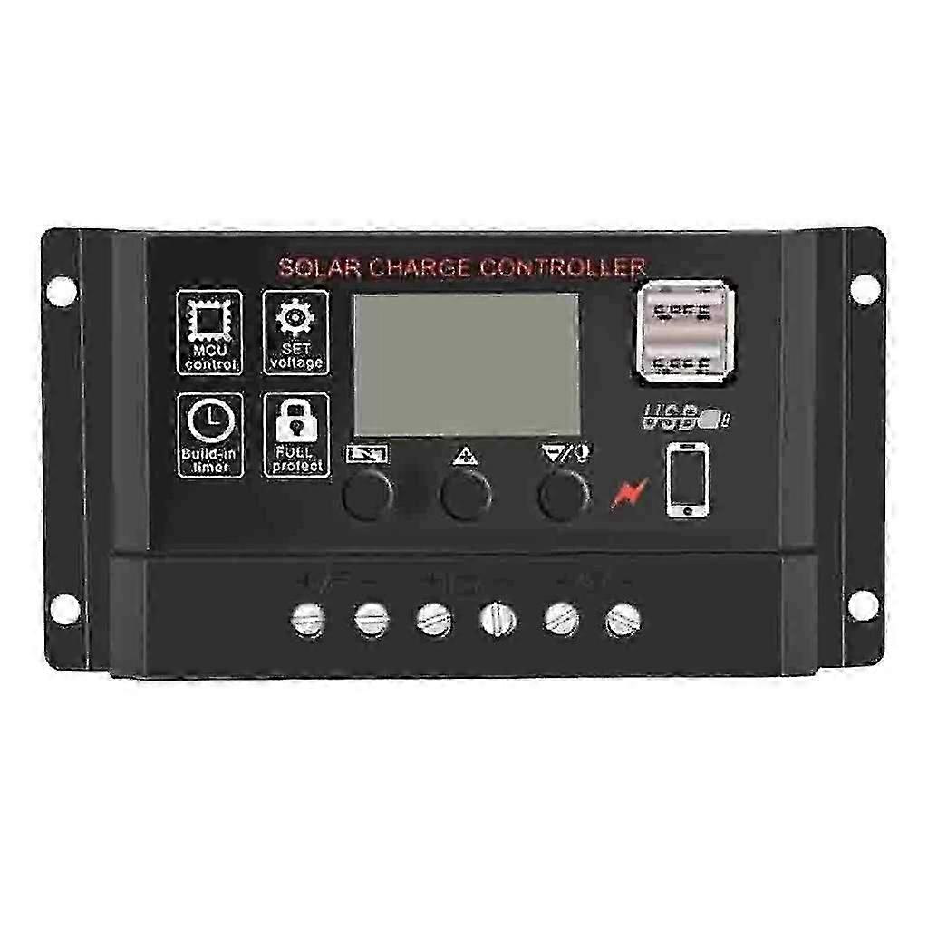 30A Solar Charge Controller with Dual USB Ports for 12V/24V Battery Systems