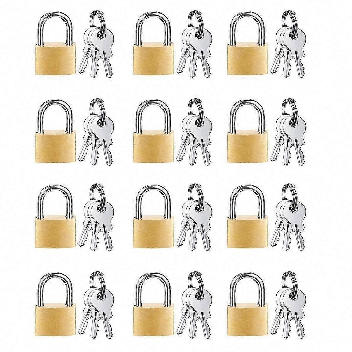 12 Pack Mini Padlocks - Small Solid Brass Locks with 3 Keys for Luggage, Backpack, Gym Locker