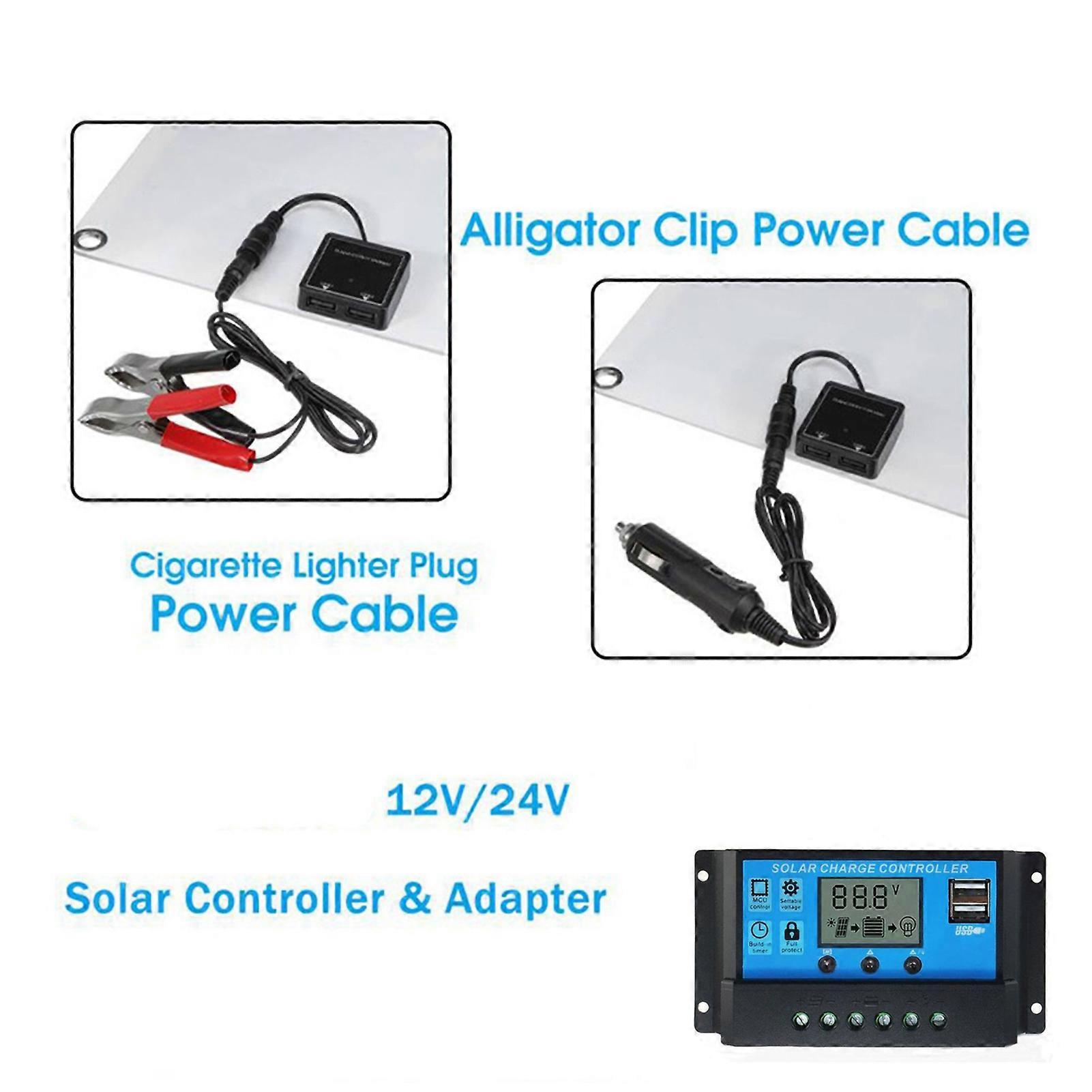 18V 25W Monocrystalline Solar Panel Kit Dual USB Cellphone Recharger Outdoor Camping Water Proof with 12/24V 60A PWM Solar Controller for RV Marine