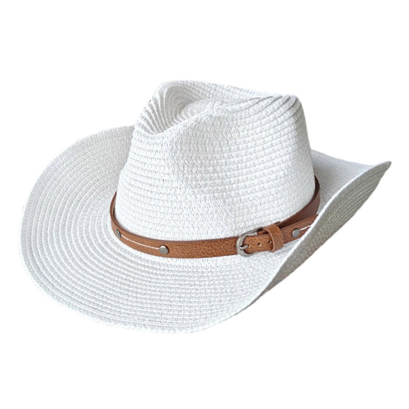 Paper Straw Sun Hat with Windproof Chin Cord Foldable Roll Brims Beach Vacation Hat For Women Daily Sun Blocking Headwear  White M