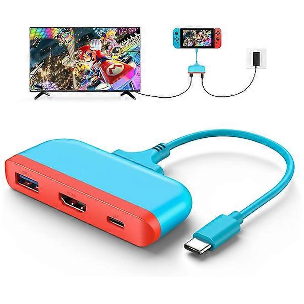 Stacja dokująca do konsoli Nintendo Switch, stacja dokująca Switch do telewizora, adapter telewizyjny z koncentratorem HDMI typu C na 4K, akcesoria do gier