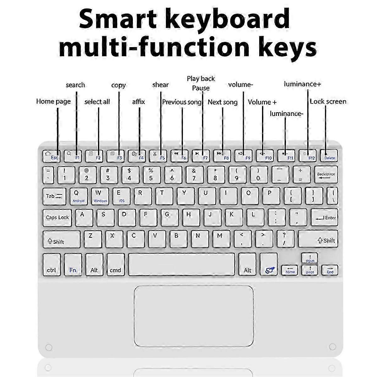 touchpad bluetooth keyboard 10 inches compatible with windows ipados android ios