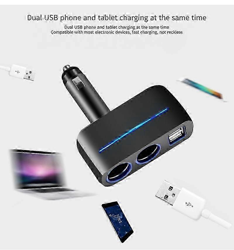 Car cigarette lighter one-to-three multi-function socket one-to-two power distributor conversion plug car charger-black SD-1925