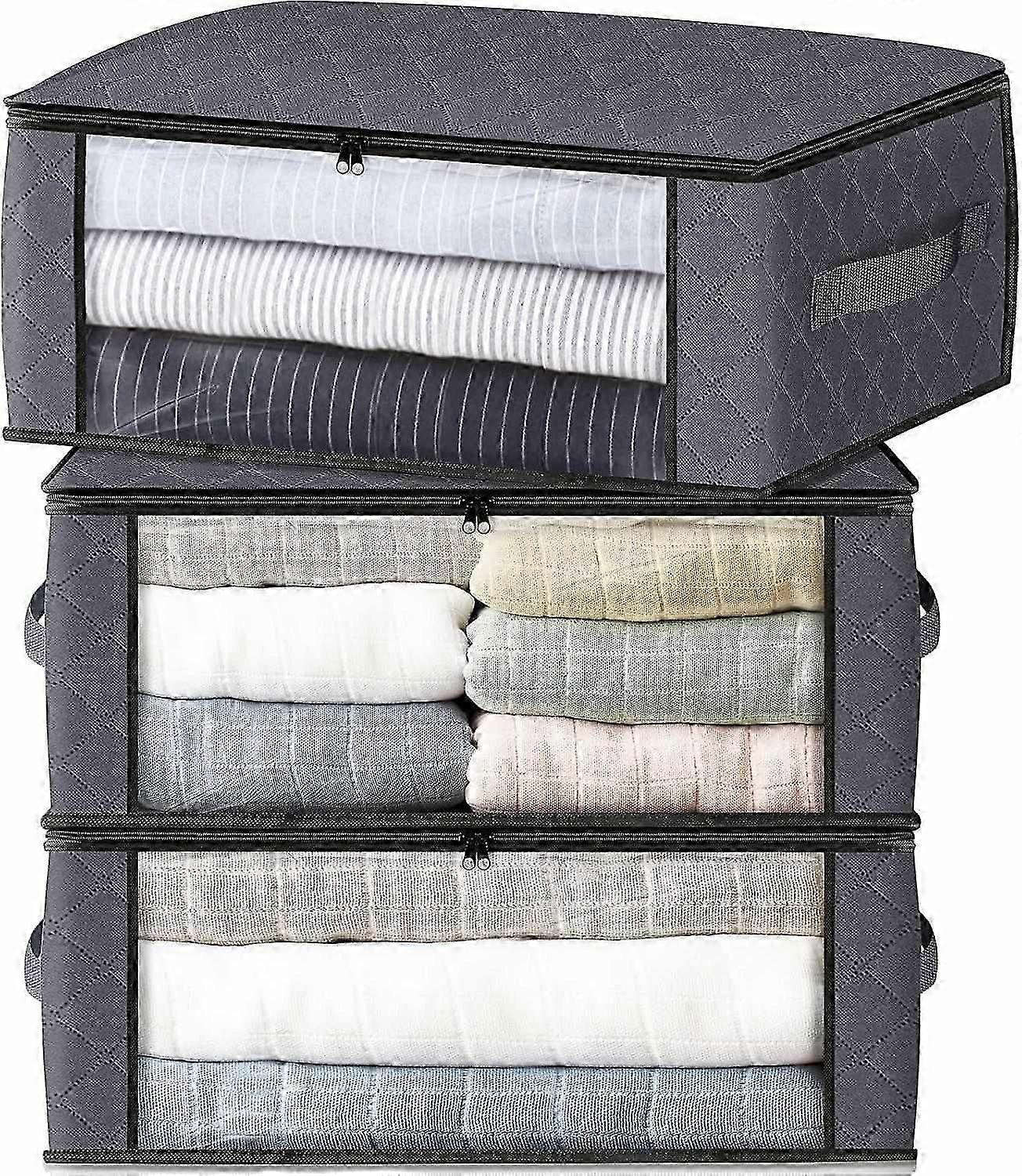 Storage 3-Pack Clothes Organizer Storage Bags Foldable Storage Box with Large