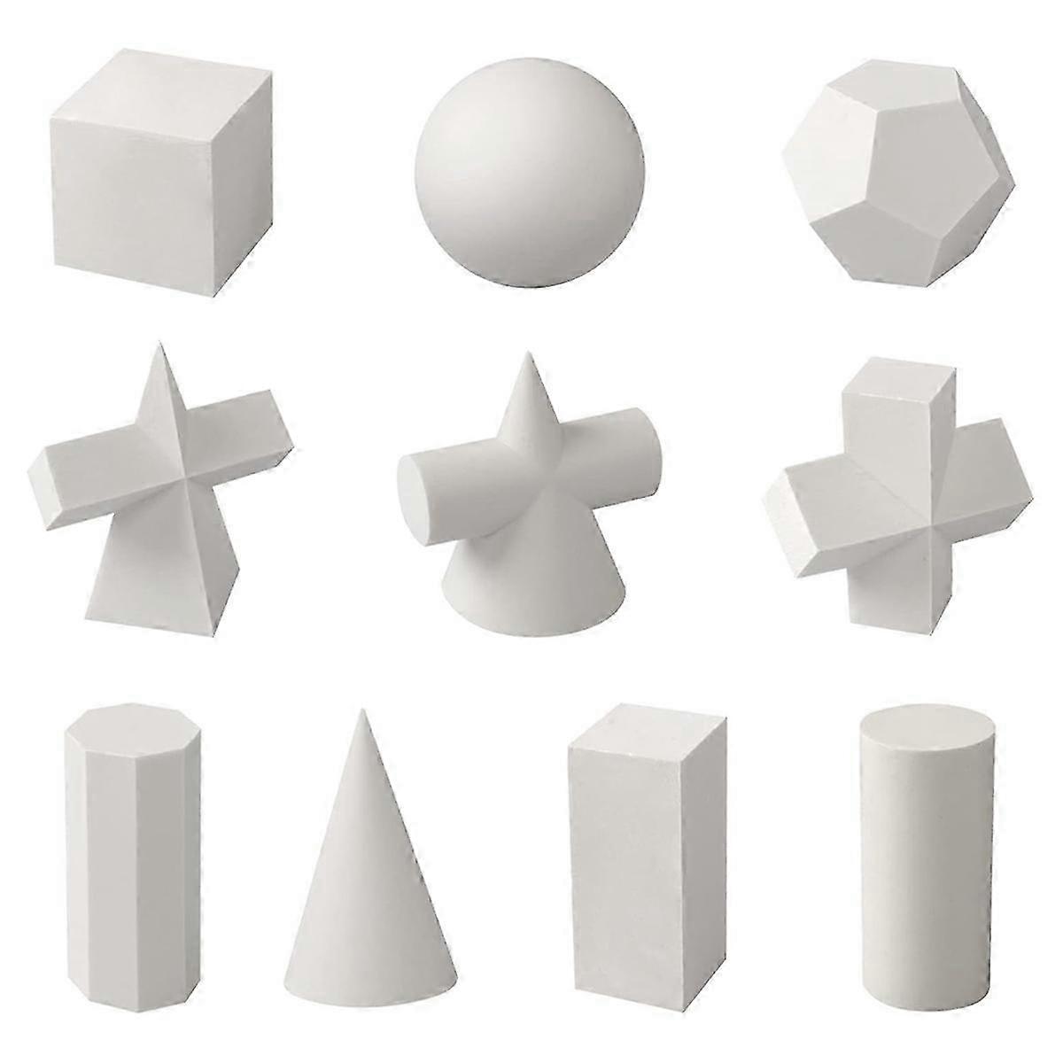 10pcs 3D Geometry Sketch Drawing Models with Gypsum Molding for Shadow Drawing - 2inch Mi Size Geometry Molds