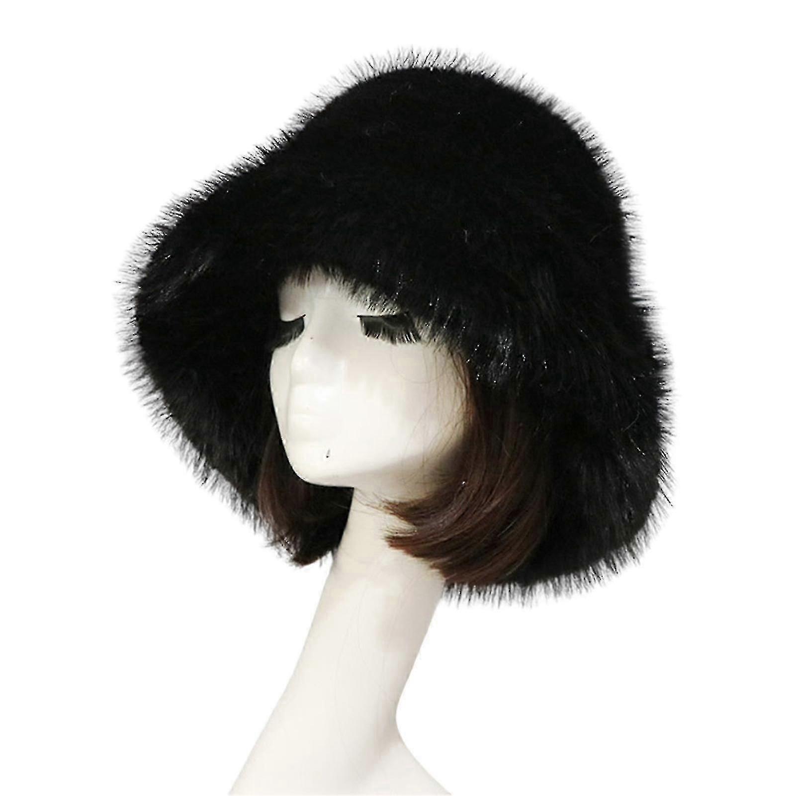 Bucket Hat Oversized Fluffy Wide Brim Soft Thickened Ear Protection Faux Fur Winter Thermal Women Fisherman Cap For Daily Life