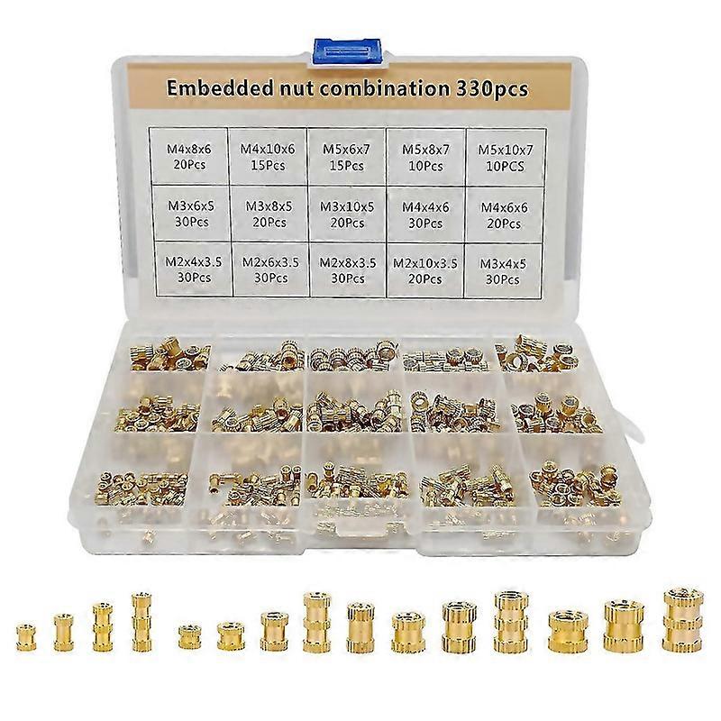 For 330 Pcs Brass Threaded Insert Nuts M2 M3 M4 M5 Female Thread Knurled Nut Inserts Embedment Nut F