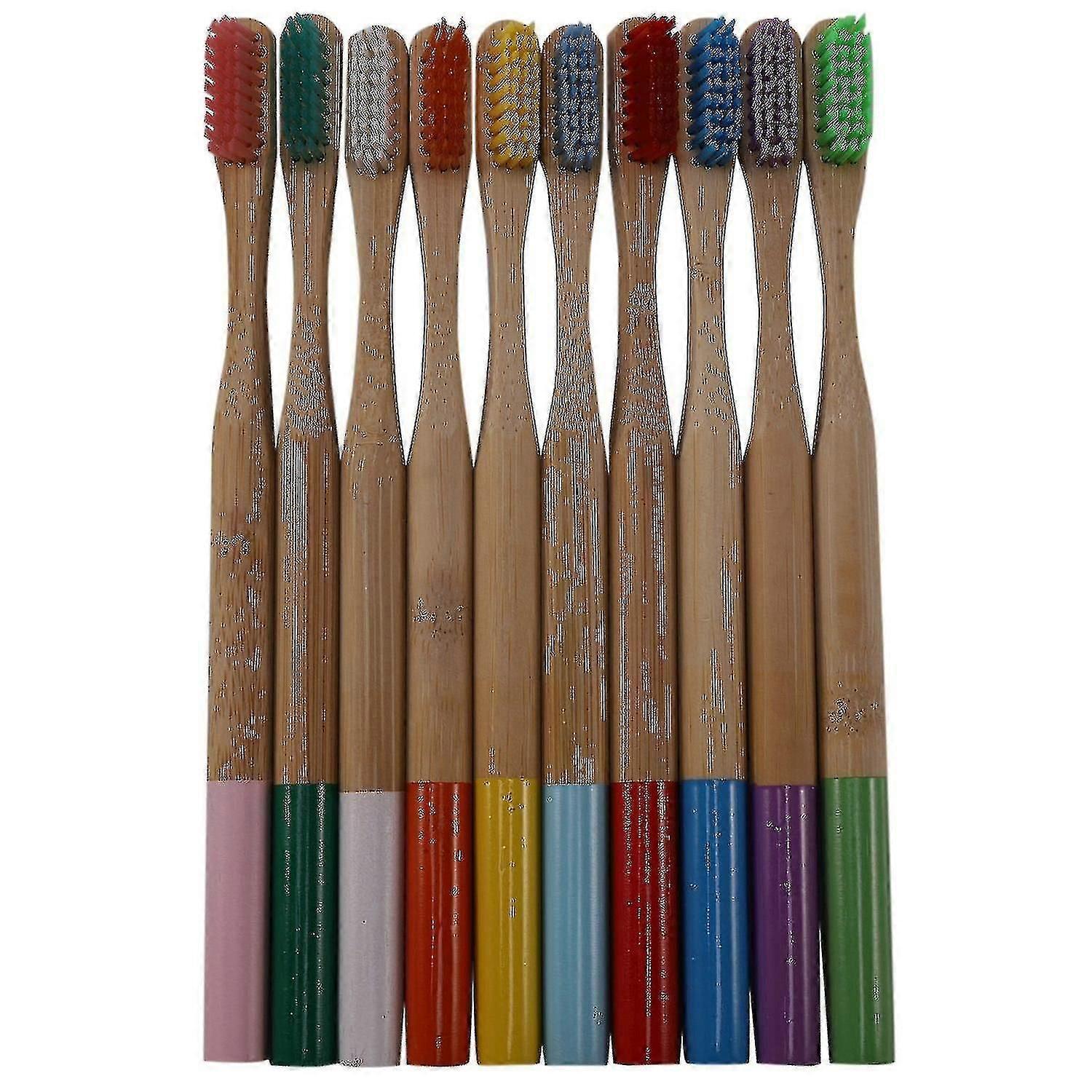 10 Pack Bamboo Toothbrushes Medium Bristles Biodegradable - Toothbru Cylindrical Low