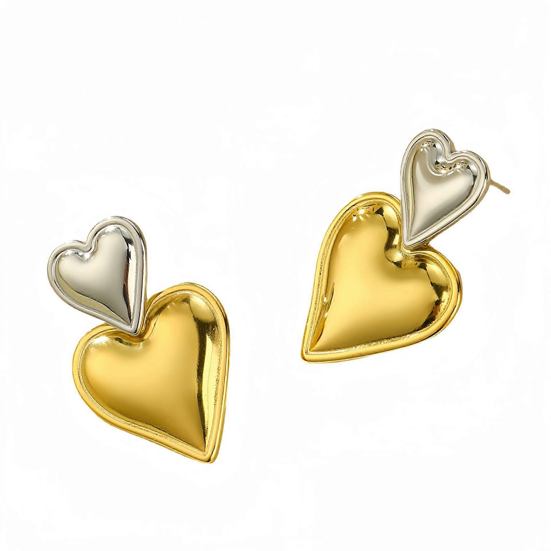 Stud Earrings, Heart-shaped Color Block Fashionable Stainless Steel Colorfast High-end Design