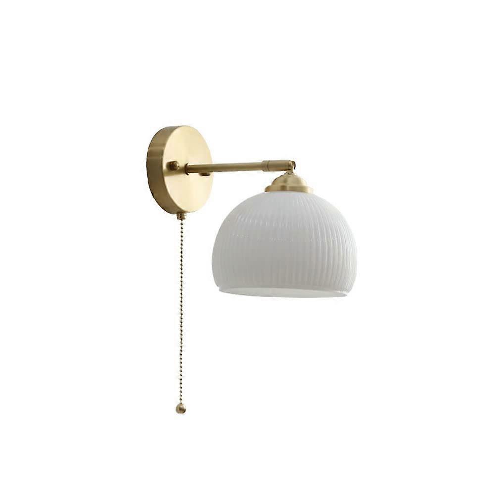 Modern Ribbed Glass Wall Sconce With Pull Chain Switch Brass Gold E27 Base Bedside Reading Light Vintage Inspired