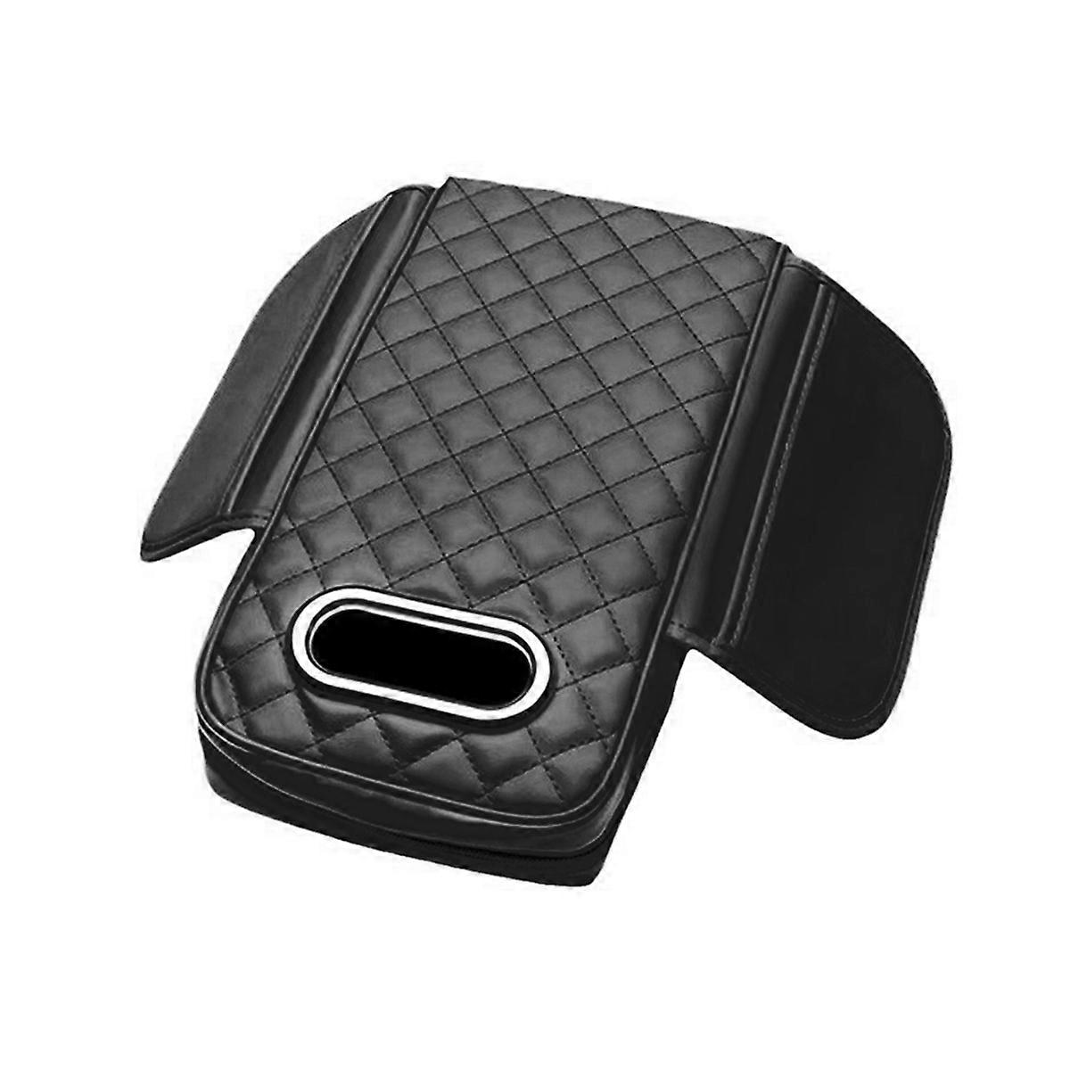 Car Armrest Cover PU with Tissue Storage Memory Foam Height Pad C