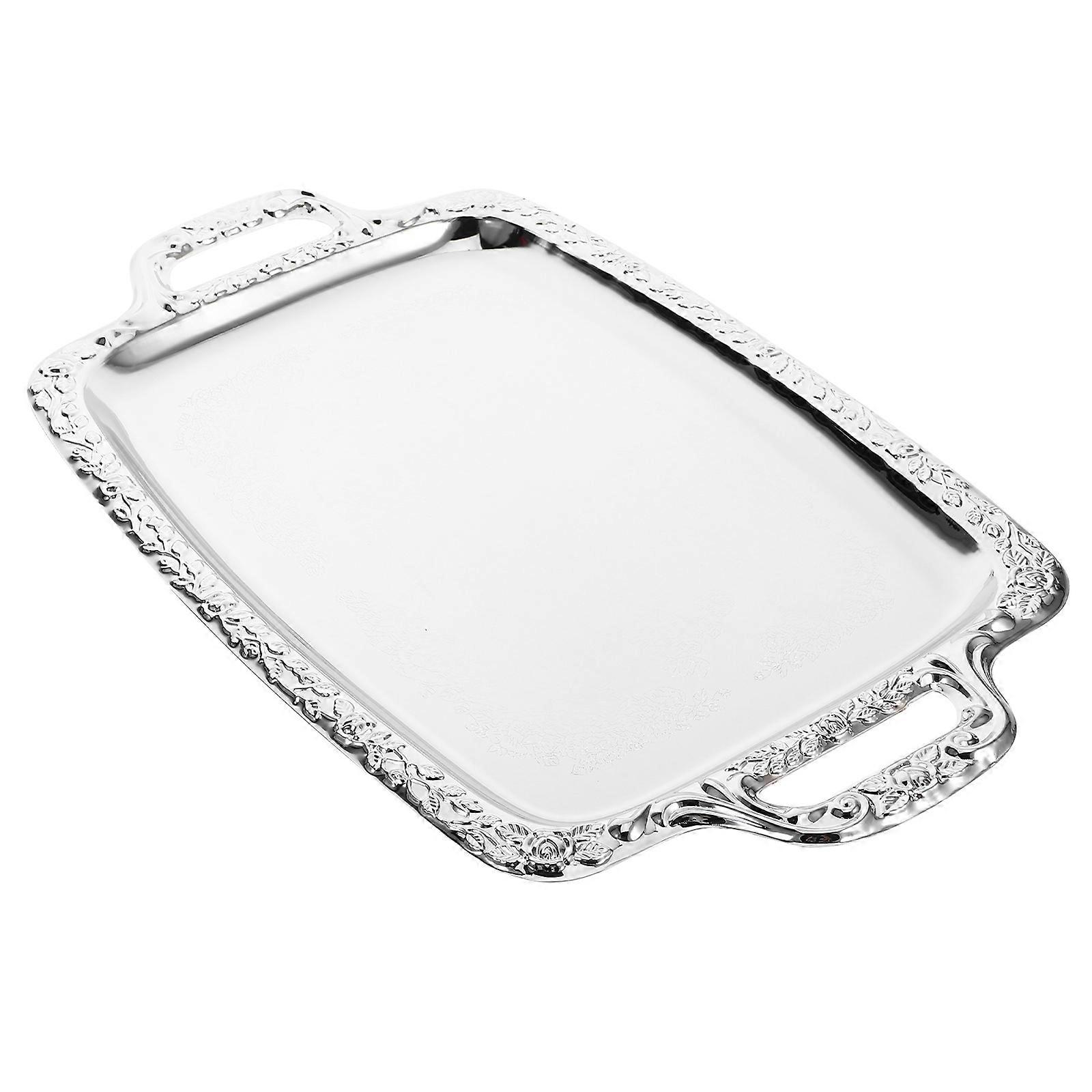 Silver Stainless Steel Serving Plate for Fruit Snacks 2Pcs Kitchen Tray