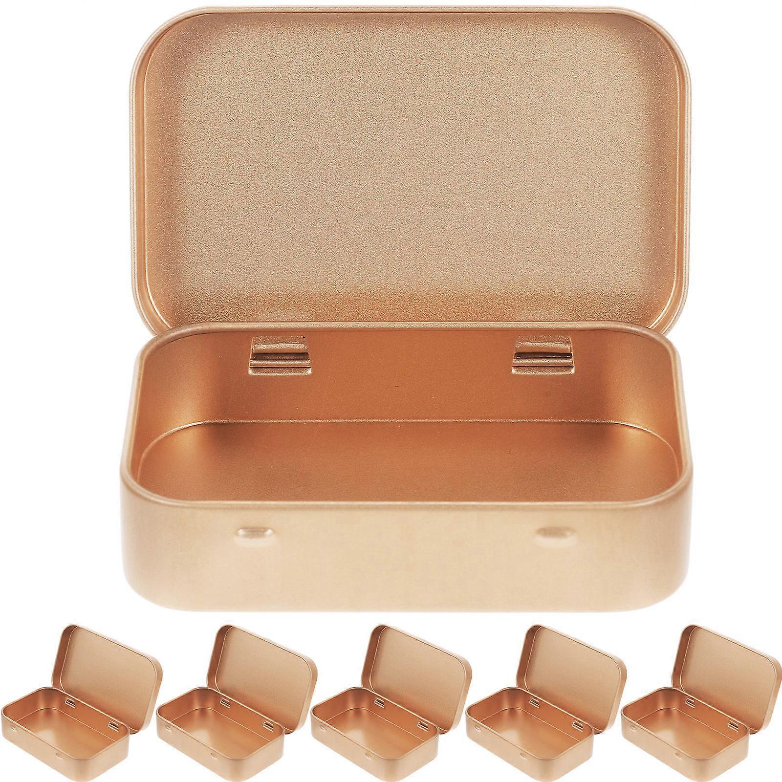 Rose Gold 6Pcs Small Tinplate Box With Hinged Lid Design For Home Use Storage Container Measuring 9.50X6.00X2.00CM