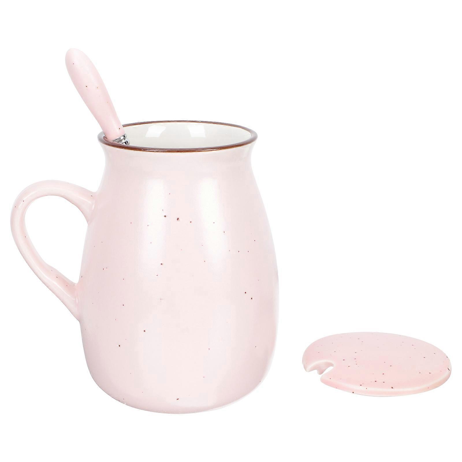 Creative Ceramic Water Mug 2 Sets with Lid Spoon for Afternoon Tea Cylindrical Design 400ml