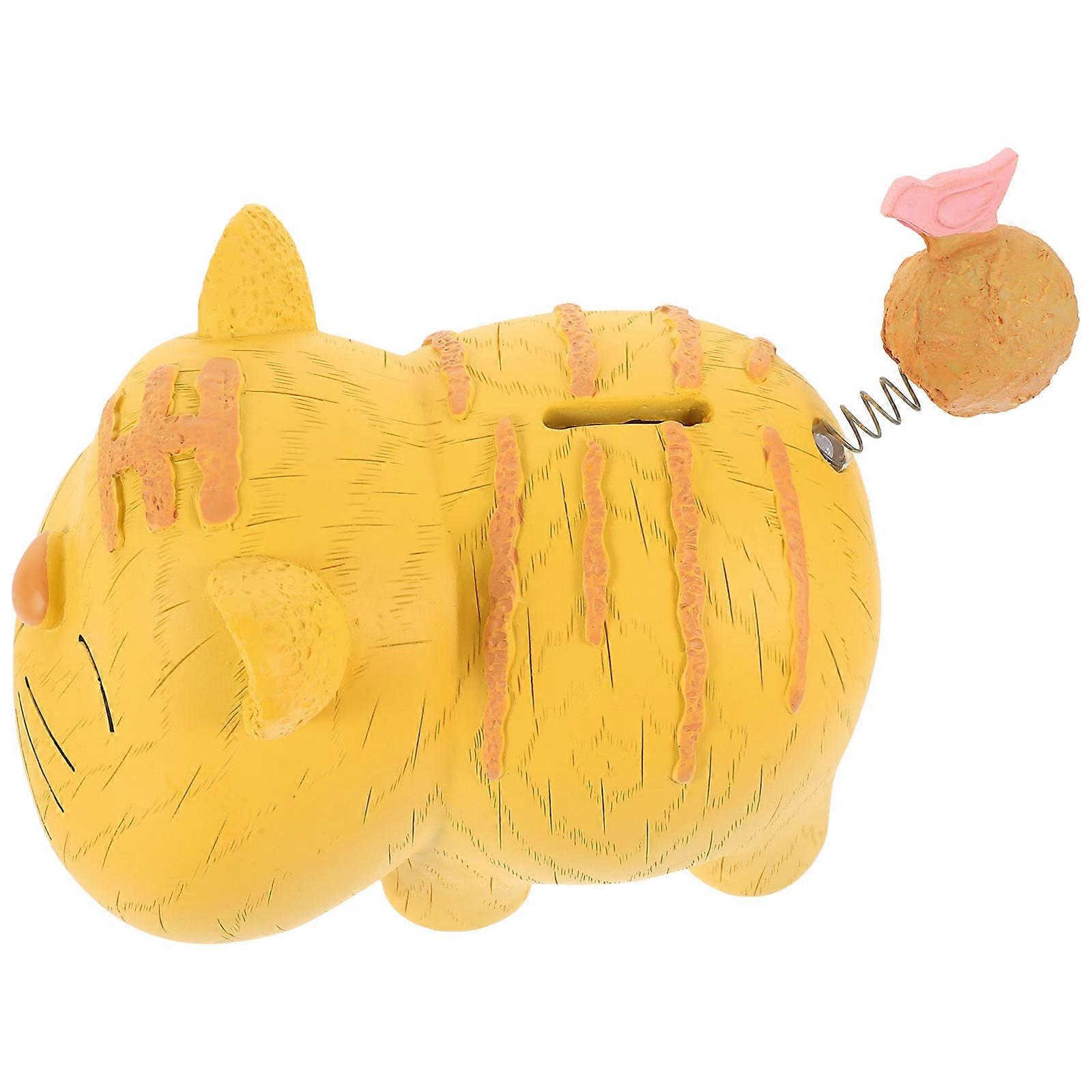 Tiger Shape Coin Bank for Children Money Saving Box Suitable for Birthdays and Holiday Occasions Made of Resin Yellow 1Set