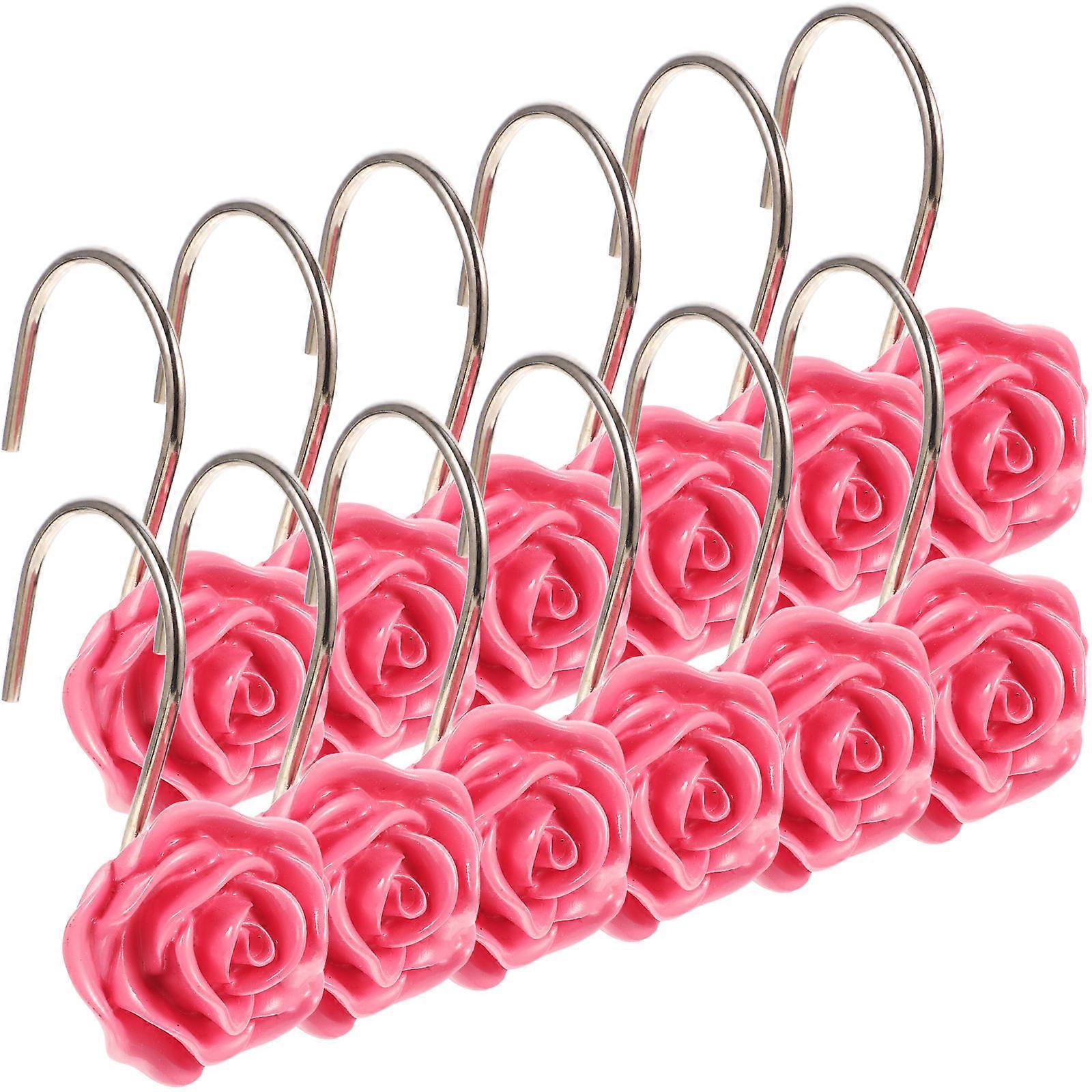 Decorative Shower Curtain Hooks 48Pcs Rose Shape Ideal For Bathroom Usage Pink Color 6.5X6X4CM