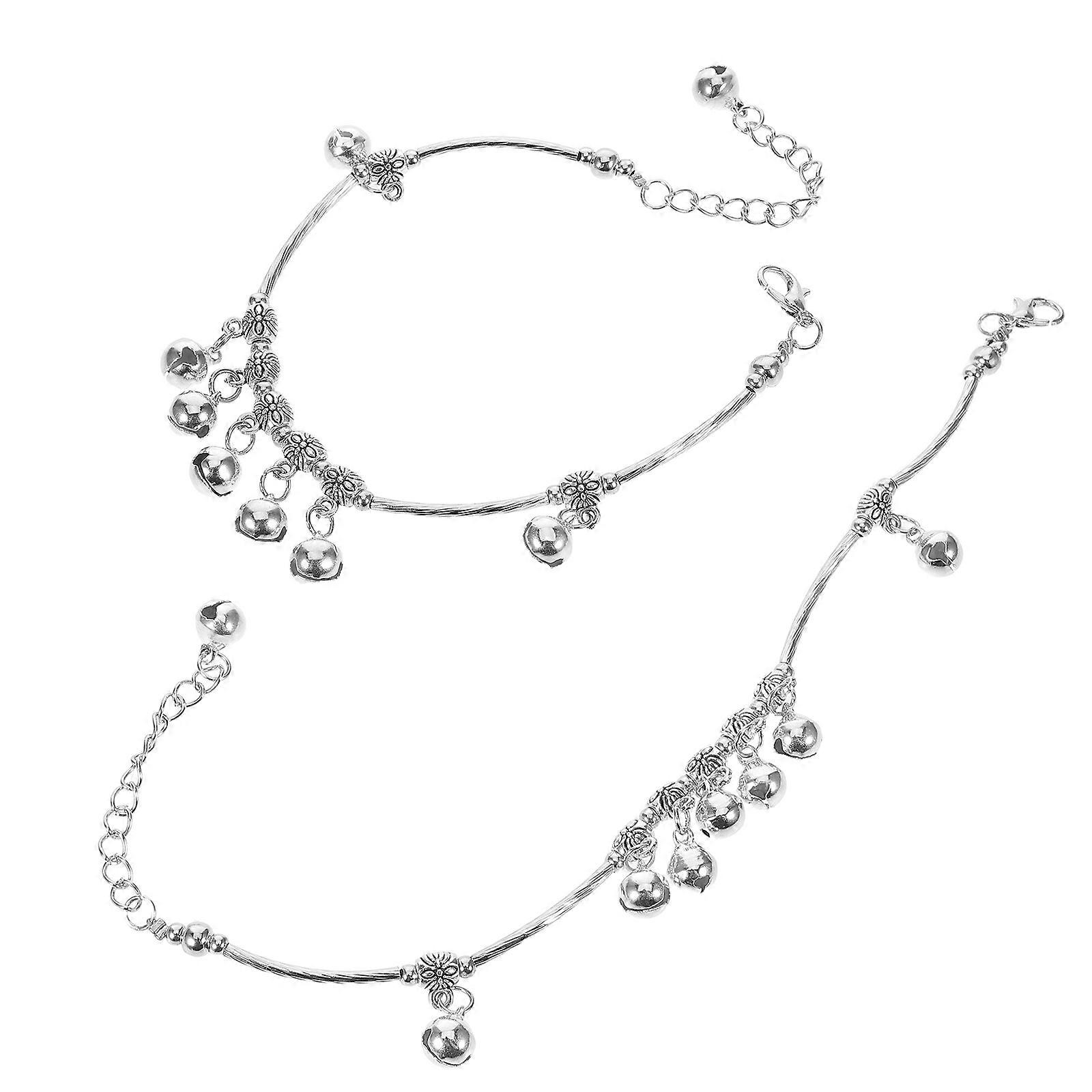 Silver Ankle Bracelets Women Bell Anklet for Dancing 4Pcs