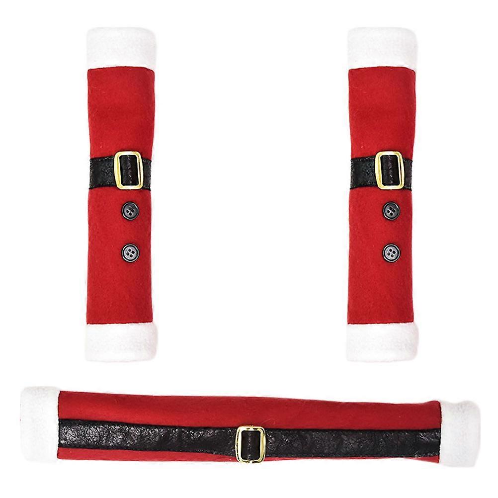 3Pcs Christmas Themed Refrigerator Handle Covers Festive Design For Home Decoration Red Color To Protect Hands