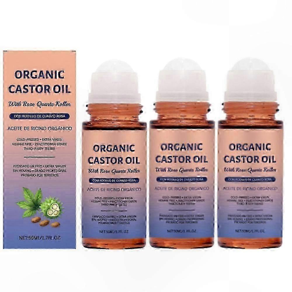 Cold-Pressed Hexane-Free Castor Oil with Rose Quartz Roller for Skin, Brows, Lashes, 50ml