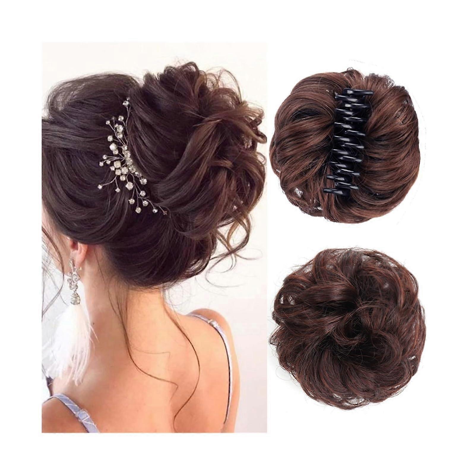 Bun Hair Piece Synthetic Chignon Clip In Hair Piece Messy Wavy Curly Ponytail Extensions Scrunchie For Women 2M33