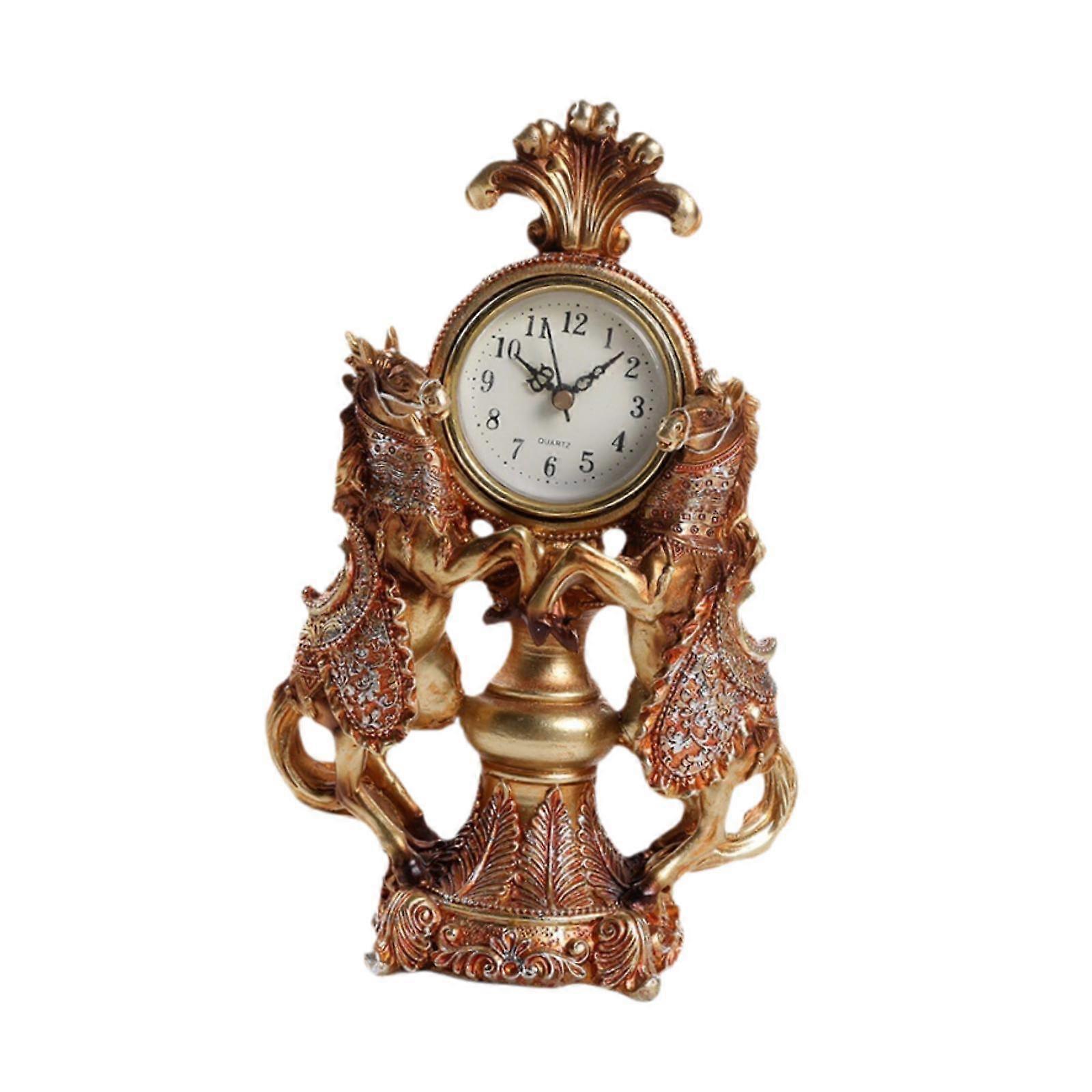 Horse Clock Ren Statue Creative Table Clock Statue for Bedroom Kitchen TV