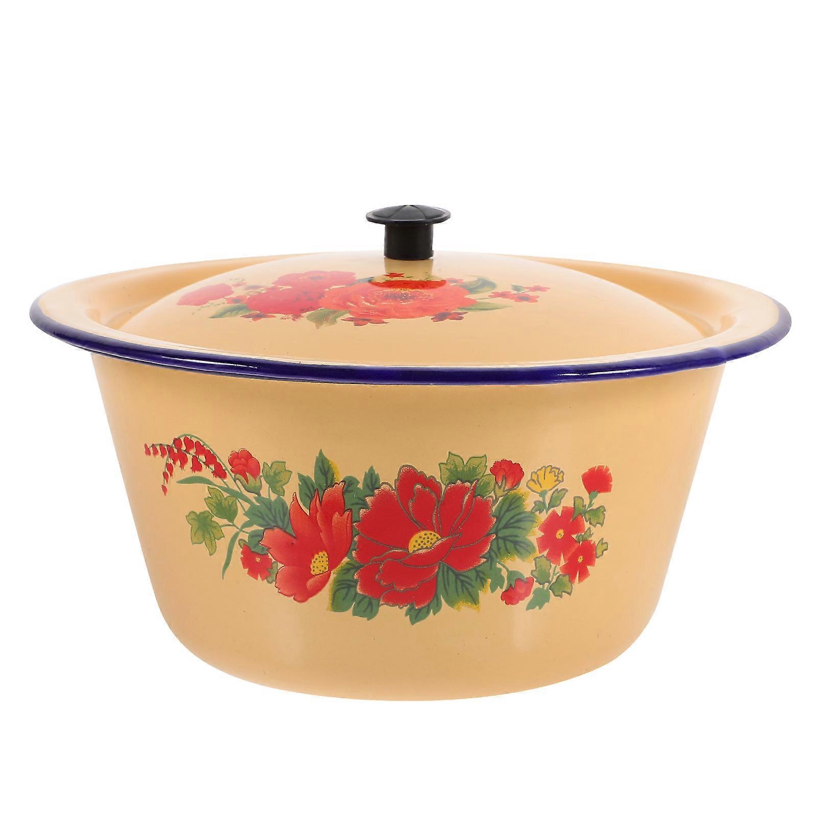 Kitchen Enamel Bowl with Lid for Home Use 4Pcs Vintage Enamel Basin