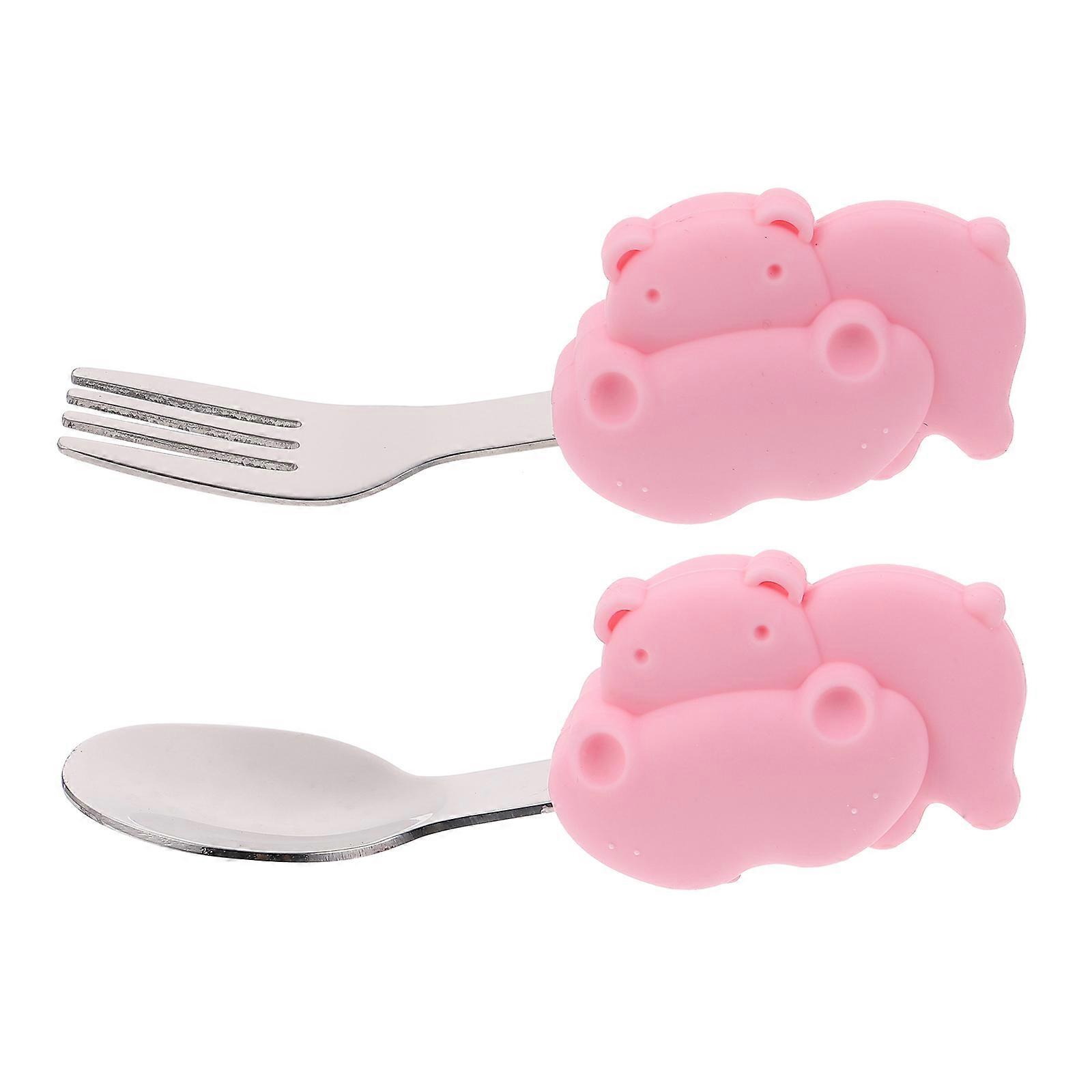 Stainless Steel Baby Feeding Tableware Fork and Spoon Set for Home Use 1Set