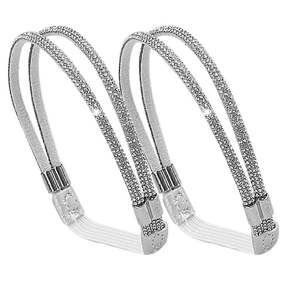 Silver High Heels Shoe Straps for Decoration 2Pairs Elastic with Rhinestone