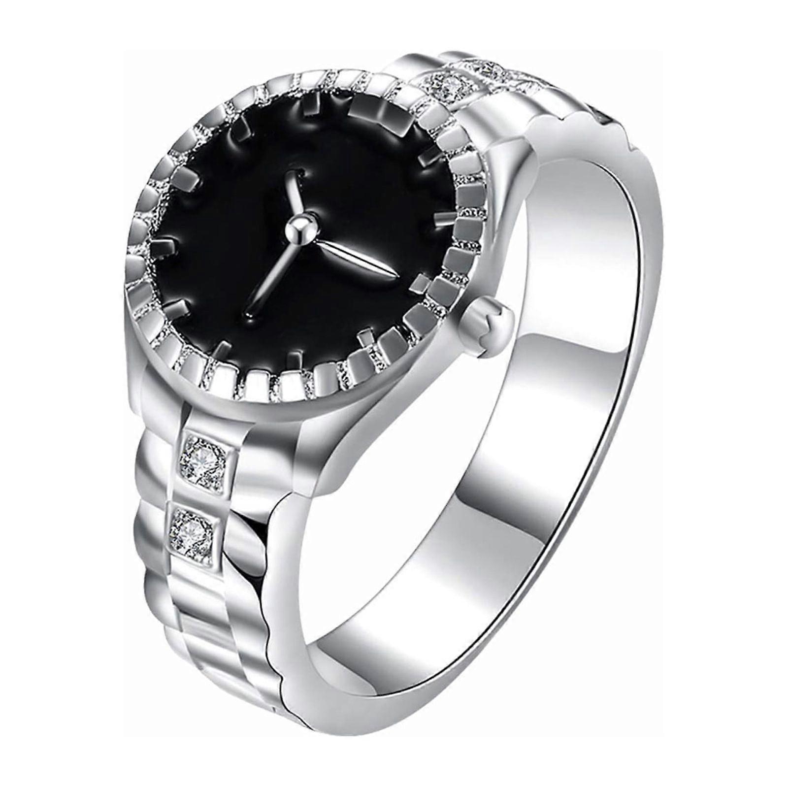 Creative Gift Watch Ring Copper Inlaid Zircon Silver Plated Ring