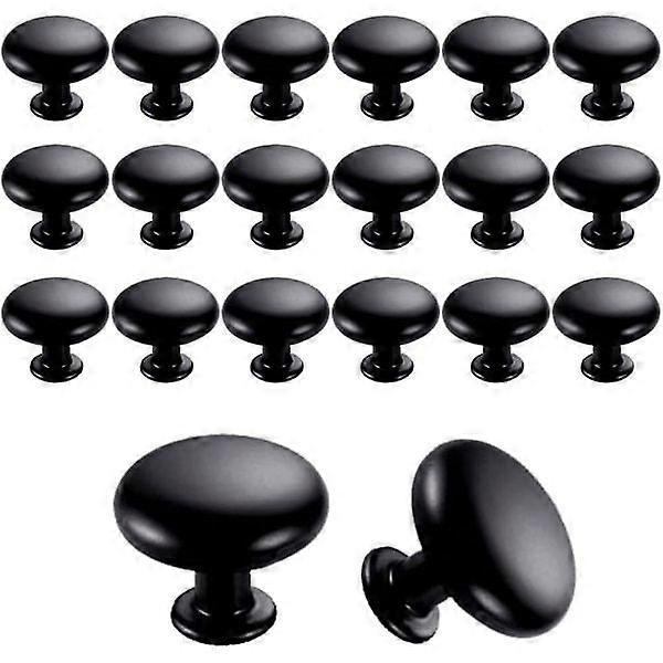 20 Solid Door Handles with One Hole, 30mm Drawer Handles, Vintage Pulls for Drawers and Cabinets (Black) (FMY)