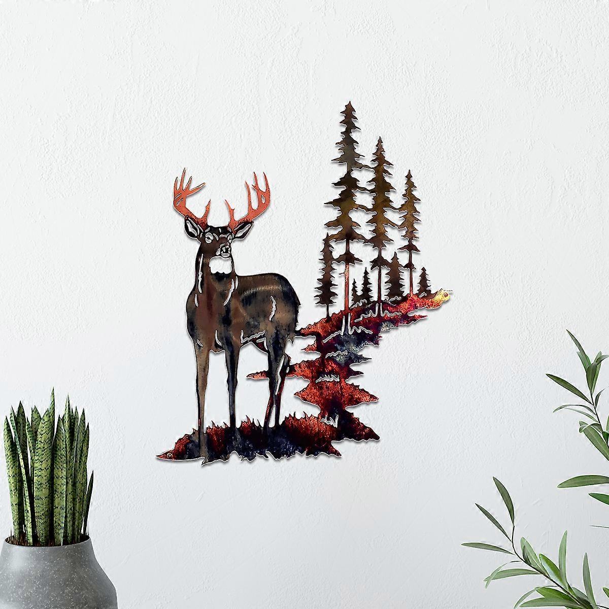 1PC Deer and Forest Hanging Metal Wall Décor for Home Interiors