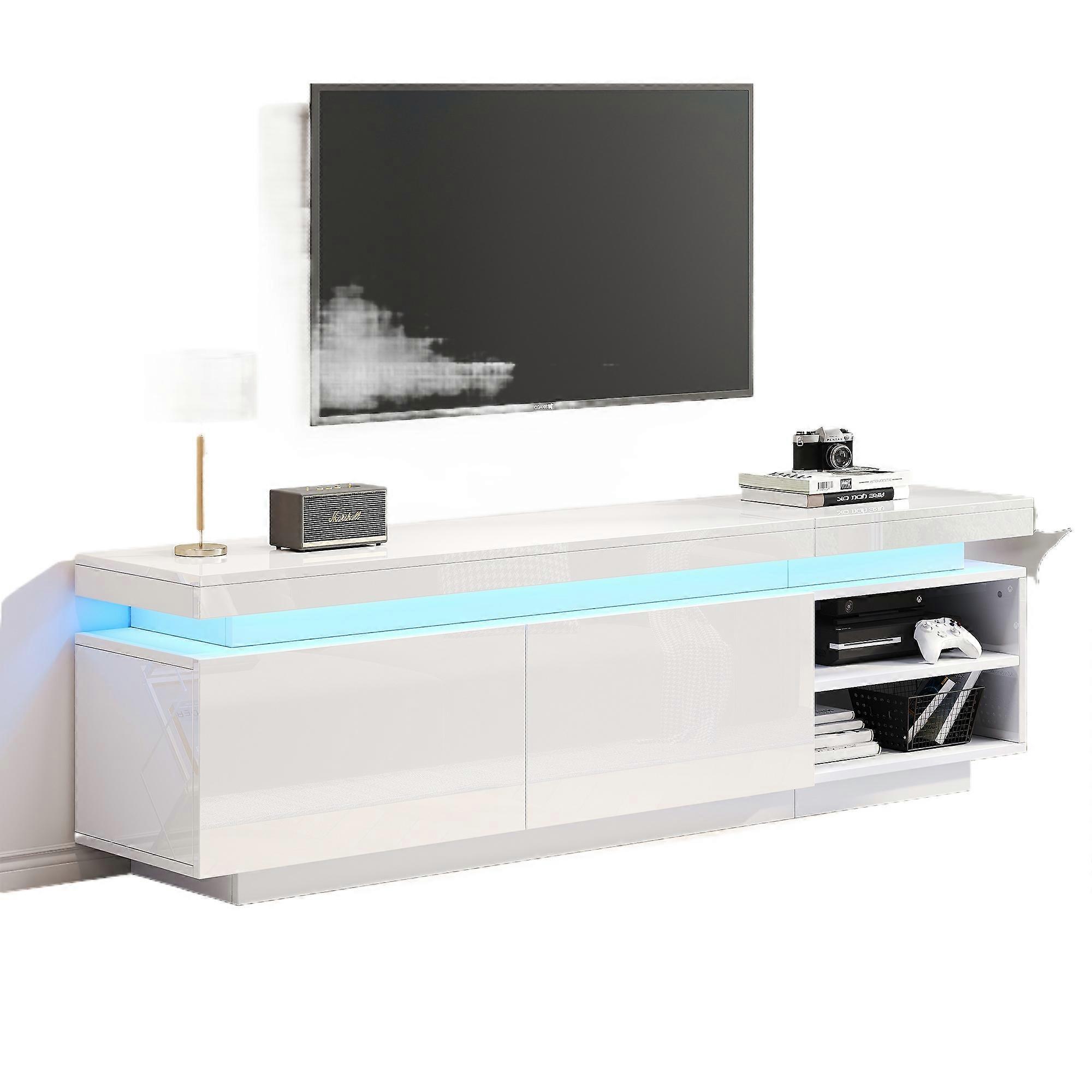 Modern White High Gloss TV Stand LED Lighting Large Storage 70 Inch