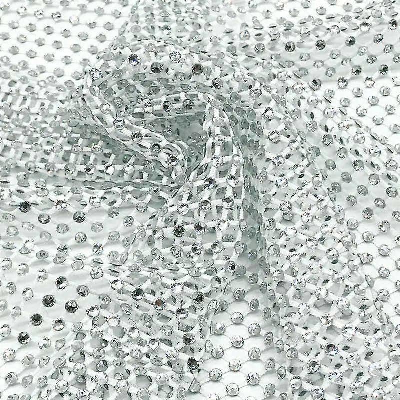 SereneNest Fishnet Fabric with Shiny Crystal Rhinestones Soft Elastic Mesh Fabric Cuttable