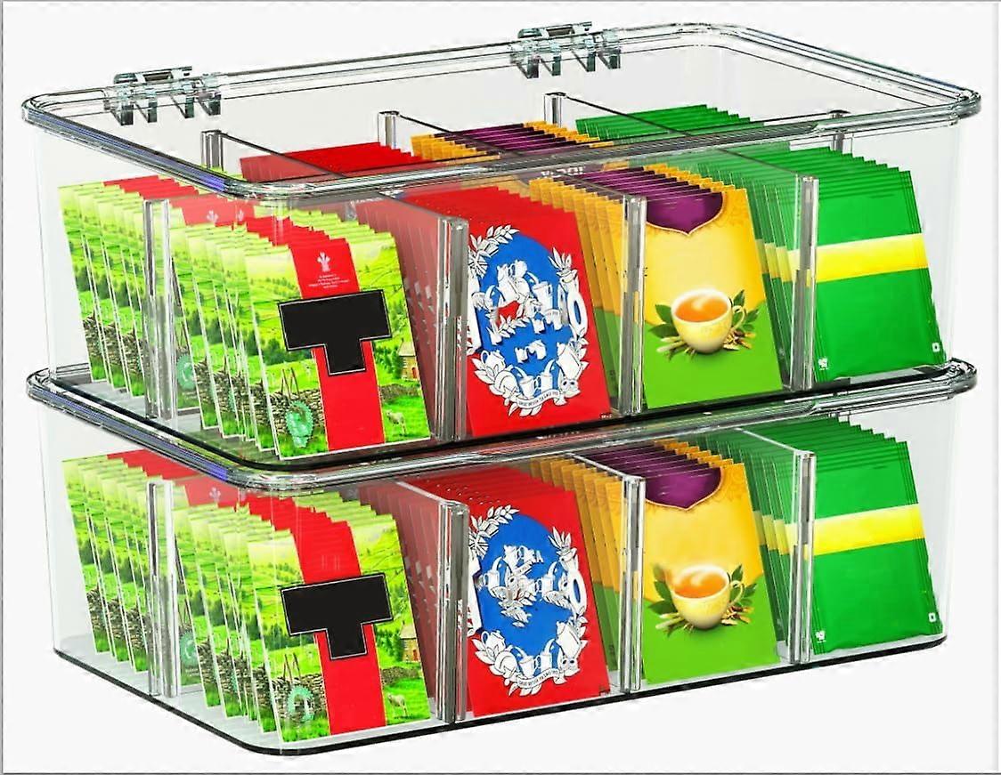 2 Pack Stackable Tea Bag Organizer with Lid - Clear Tea Bag Holder for Kitchen, Multi-Functional Storage (Compatible with Standard Tea Bags)