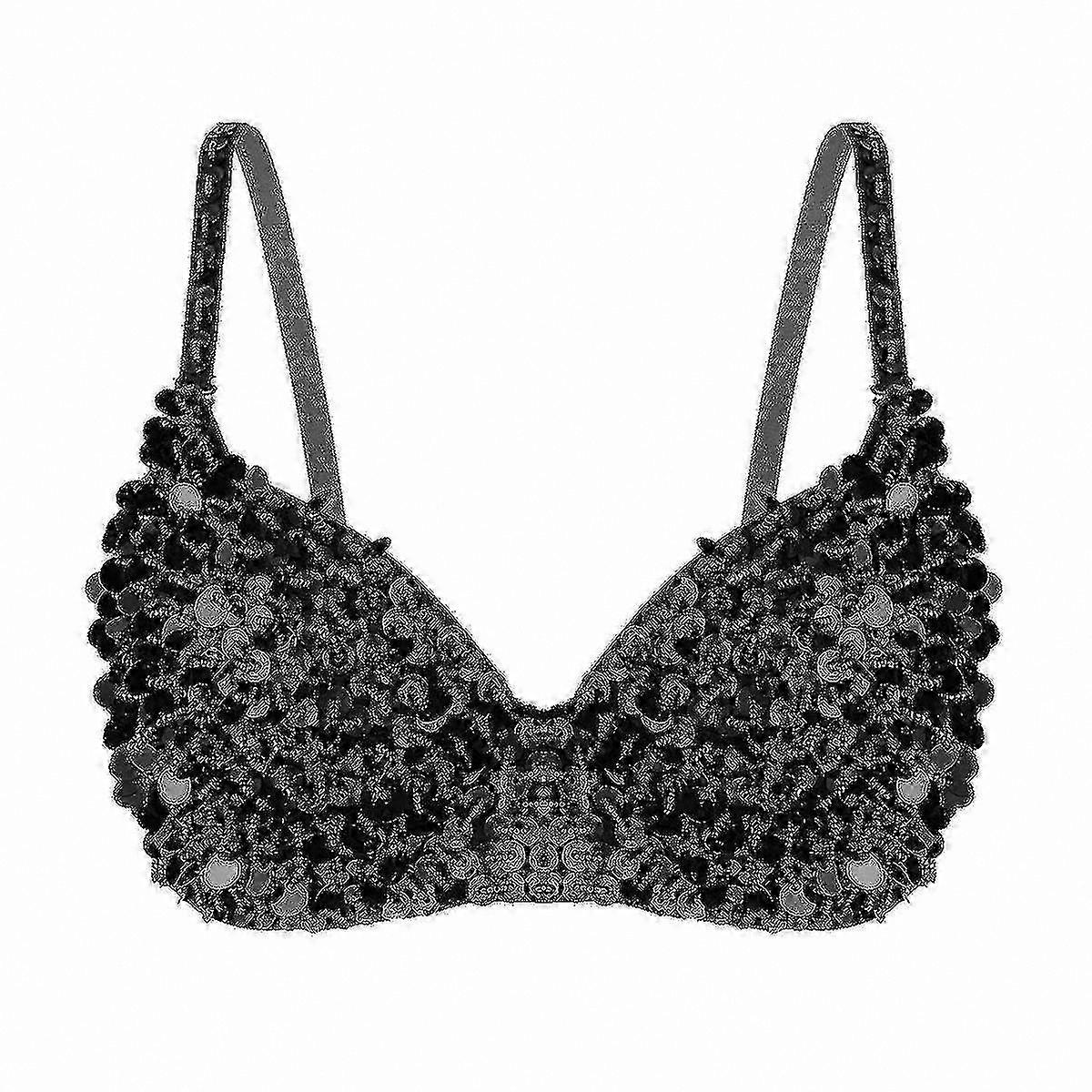 Women's Beaded Sequined Bra Top with Tribal Glitter Sparkle Design for Dance and Performance